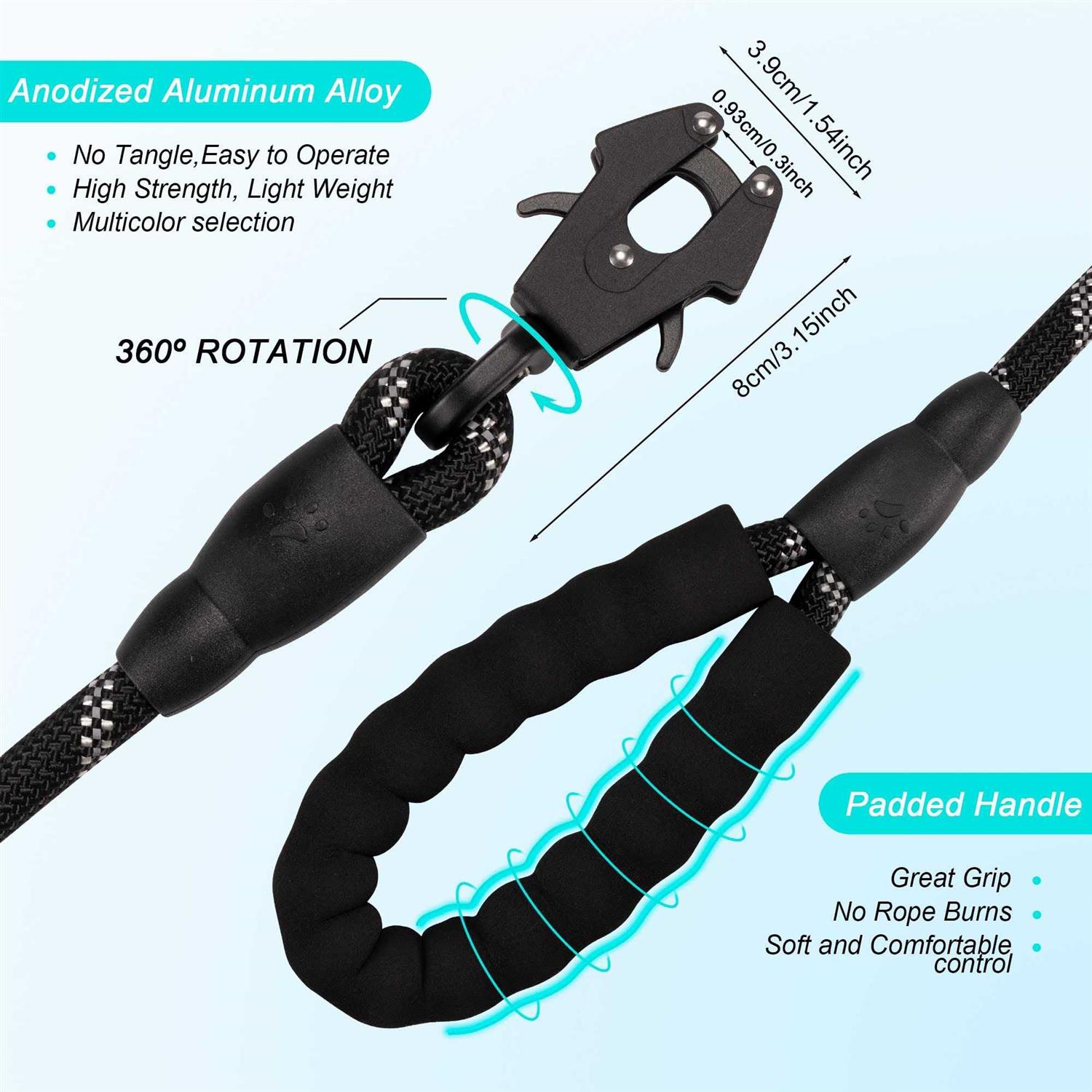 GEIT 2/4/5/6FT Dog Leash Heavy Duty Dog Rope Leash Reflective Nylon Pet Leash with Aluminum Quick Release/Locking Tactical Frog Clip for Small - Nail Gallerys