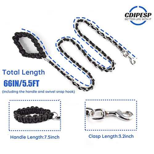 Chew Proof Dog Leash 5.5ft Heavy Duty Dog Leashes Metal Pet Chain Lead with Soft Rope Handle for Medium Large Dogs - Nail Gallerys