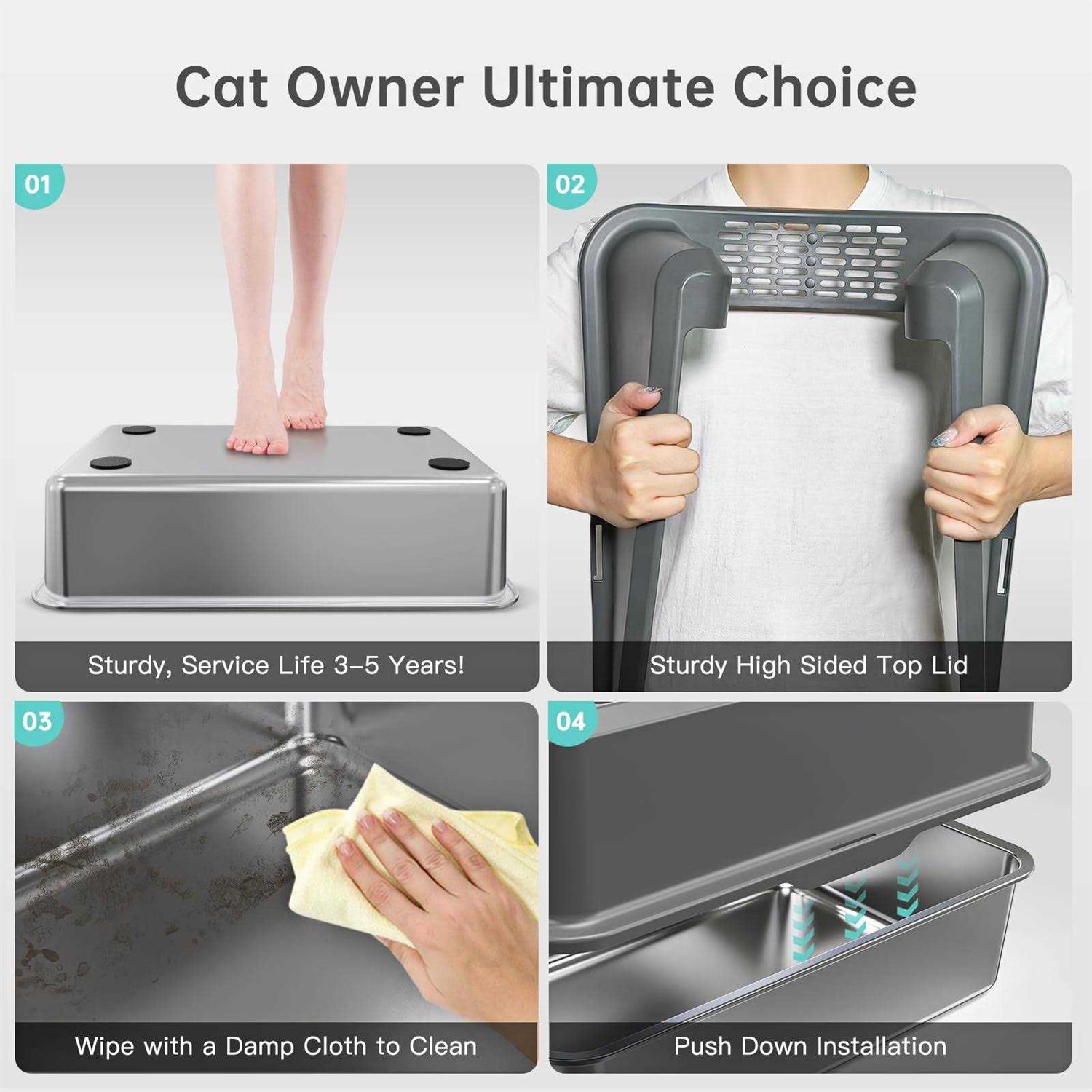 WoofiGo Stainless Steel Cat Litter Box with Lid XL Litter Box for Big Cats - Nail Gallerys
