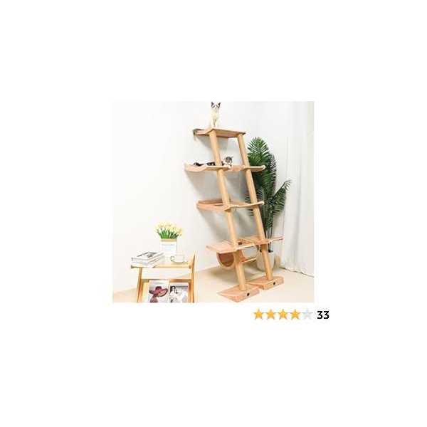 Cat Tree with Hammock Tall Wall Mounted Wood Scratching Post for Indoor Cats Climbing Activity Tower - Nail Gallerys