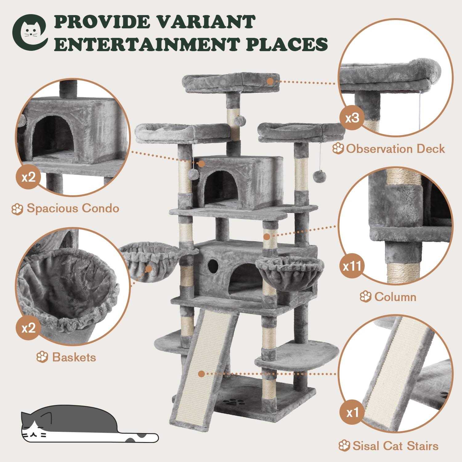 Amolife 68 Inch Cat Tower Multi-Level / X-Large Cat Tree King with Scratching Posts Kitty Pet Play House - Nail Gallerys