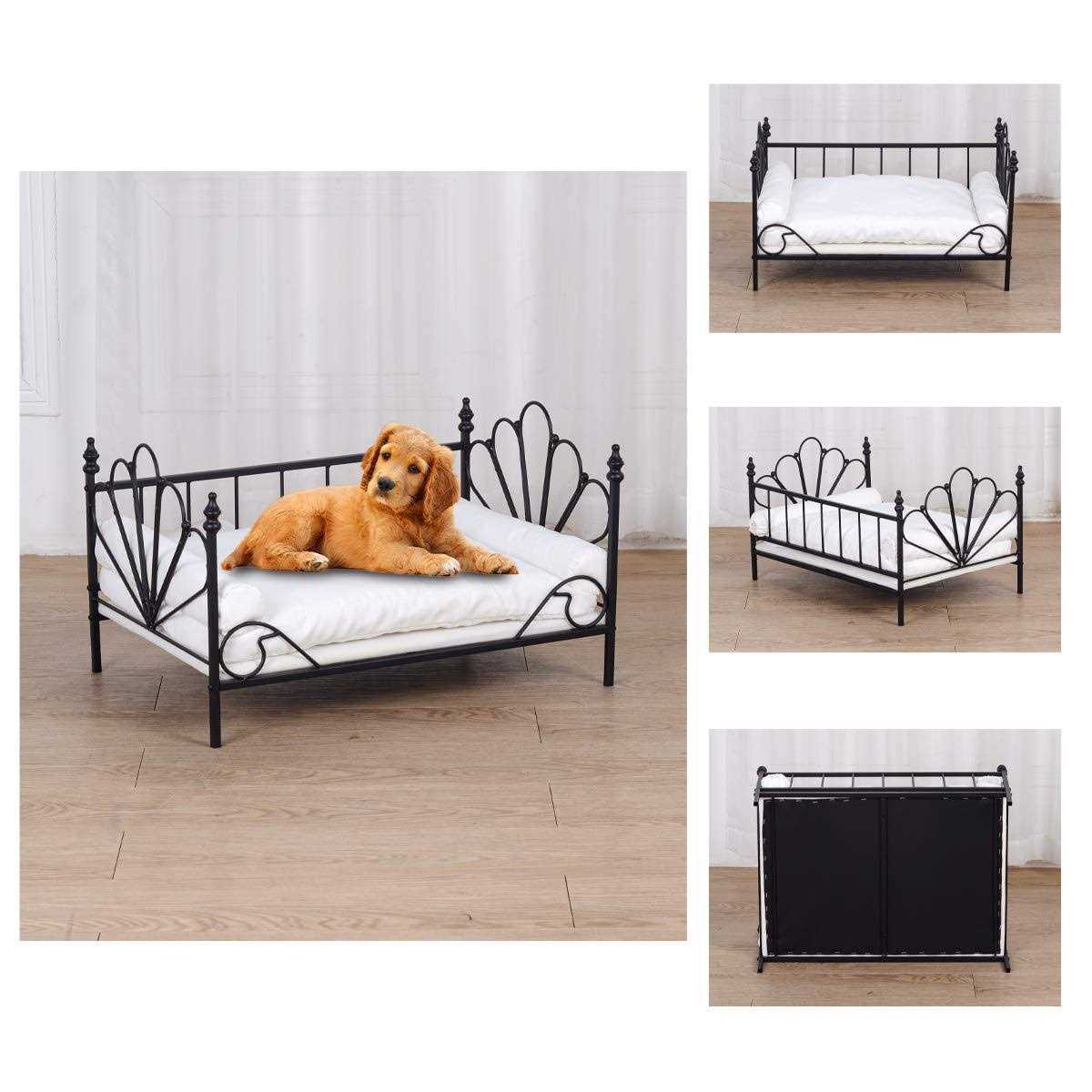 Babyland Bed for Dog, Pet Couch Bed with Metal Frame and Detached White Velvet Cushion with 2 Pillow for Small Pet - Nail Gallerys