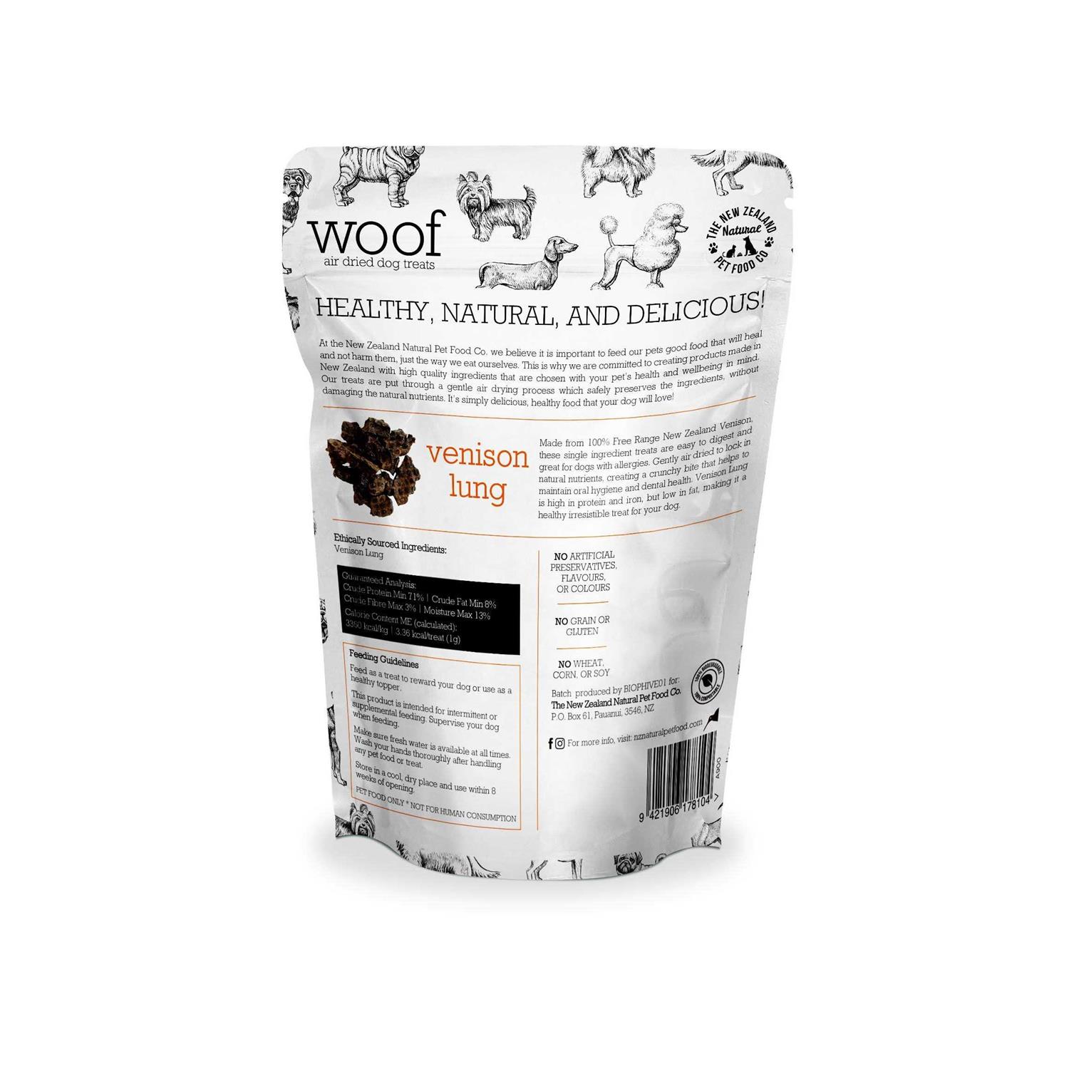 The New Zealand Natural Pet Food Co. Woof Venison Lung Air Dried Dog Treat - Nail Gallerys