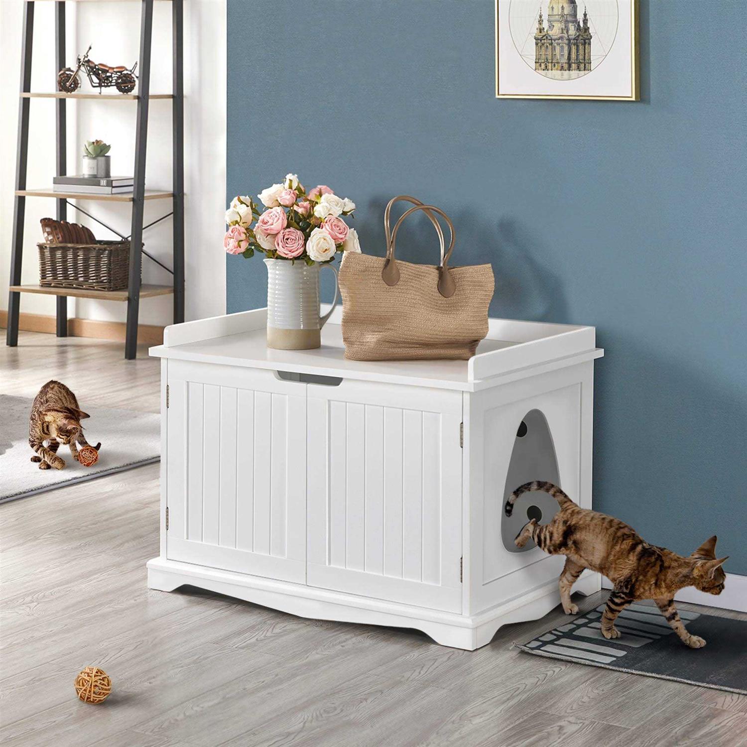 Topeakmart White Decorative Furniture Hidden Washroom Cat Litter Box - Nail Gallerys