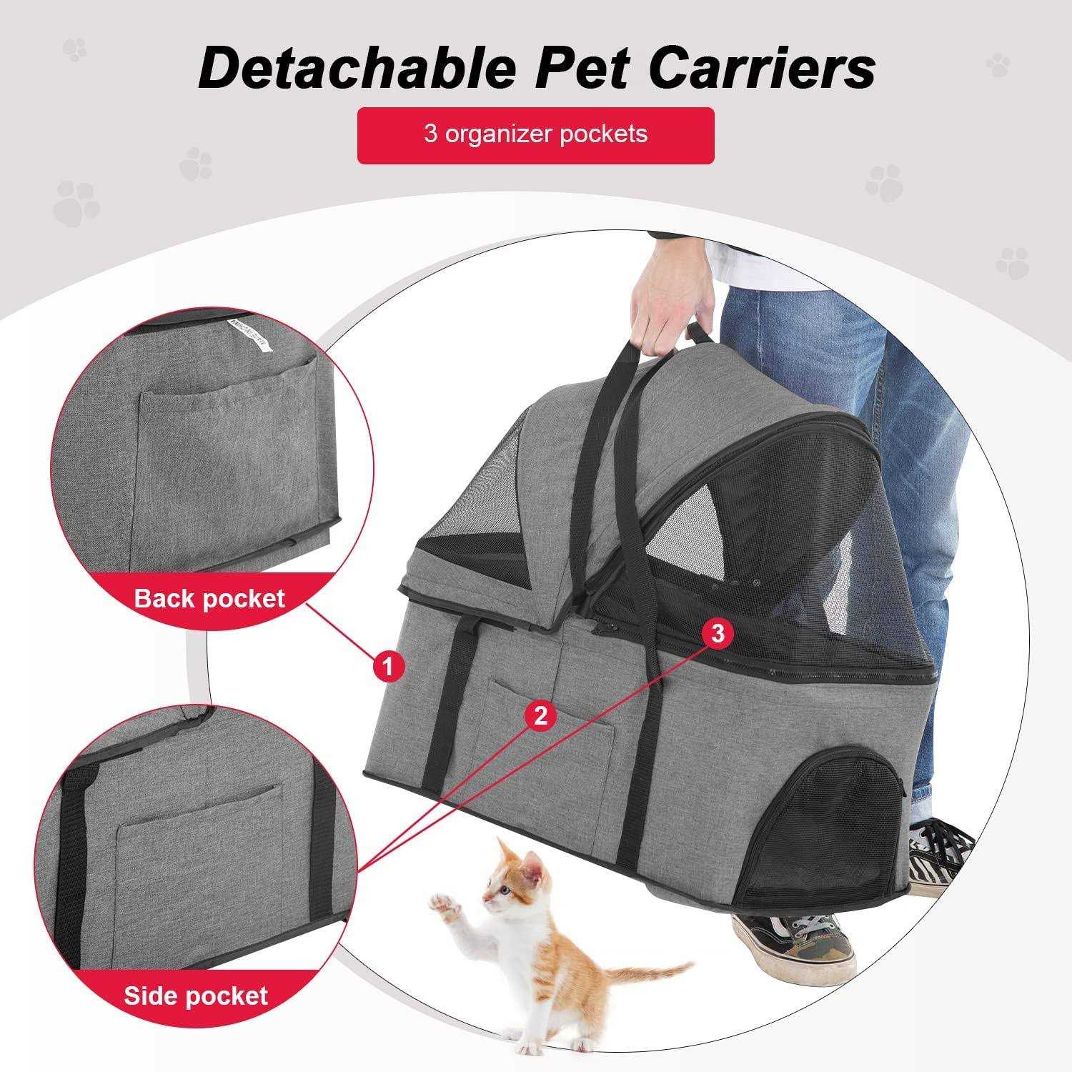 Bestpet 3-in-1Pet Stroller Premium Multifunction Dog Cat with Detachable Carrier &Cup Holder - Nail Gallerys