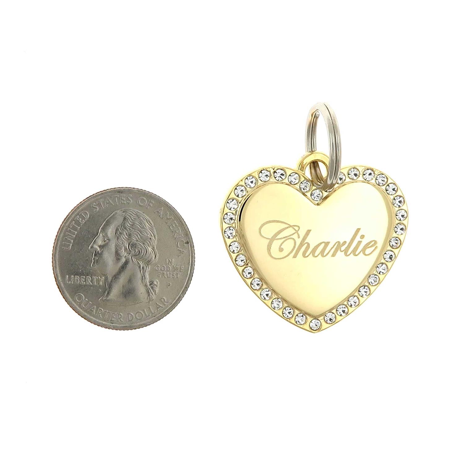 Yippo Accessories Custom Engraved Personalized Gold-Plated Medium Heart Rhinestones Pet Jewelry Cat Dog ID Tag for Casual Use - Nail Gallerys