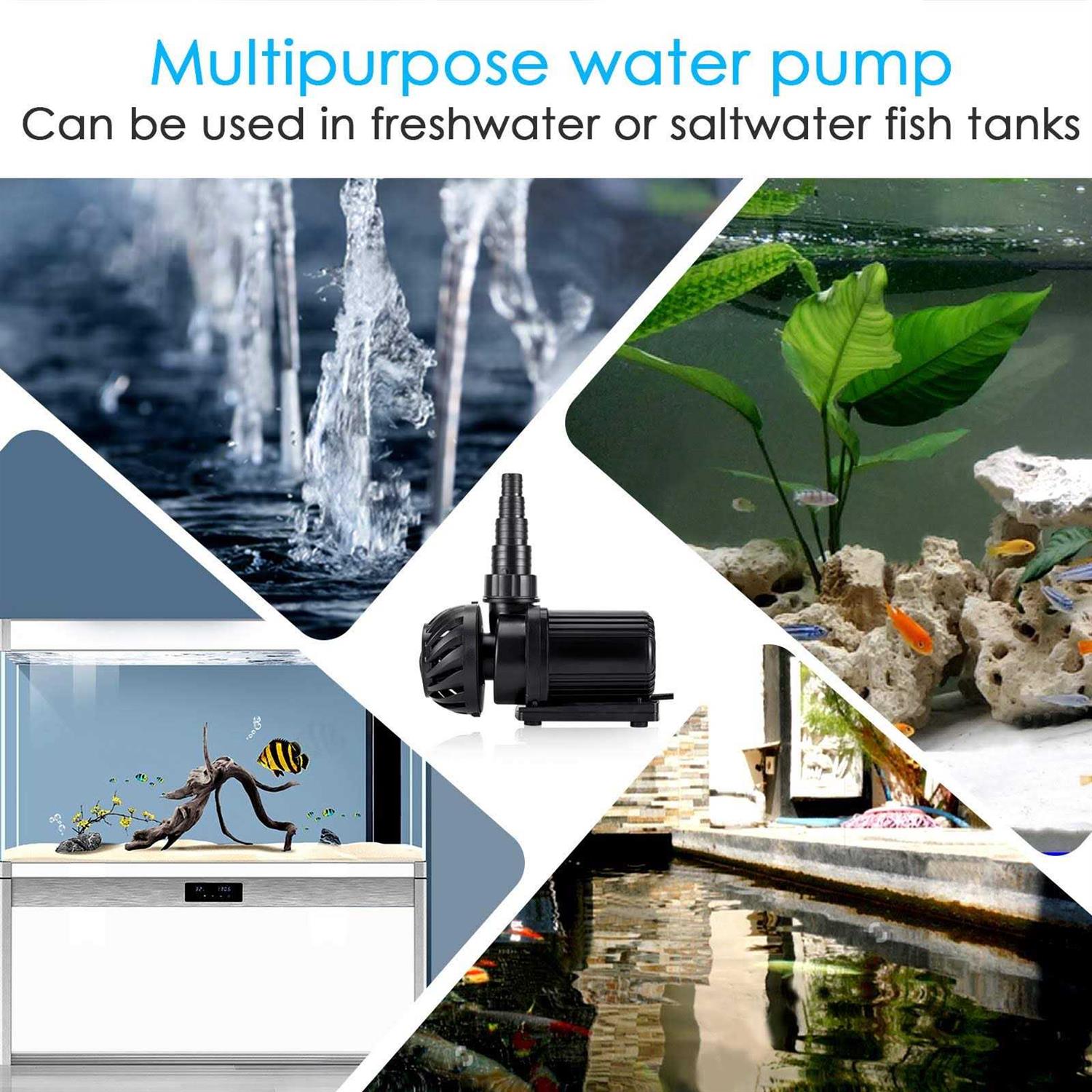 AQQA 800-3200GPH Controllable Water Pump,Circulation Make Wave/Feed Mode/20 Options Flow Adjustable Multifunction Submersible or External Powerful - Nail Gallerys