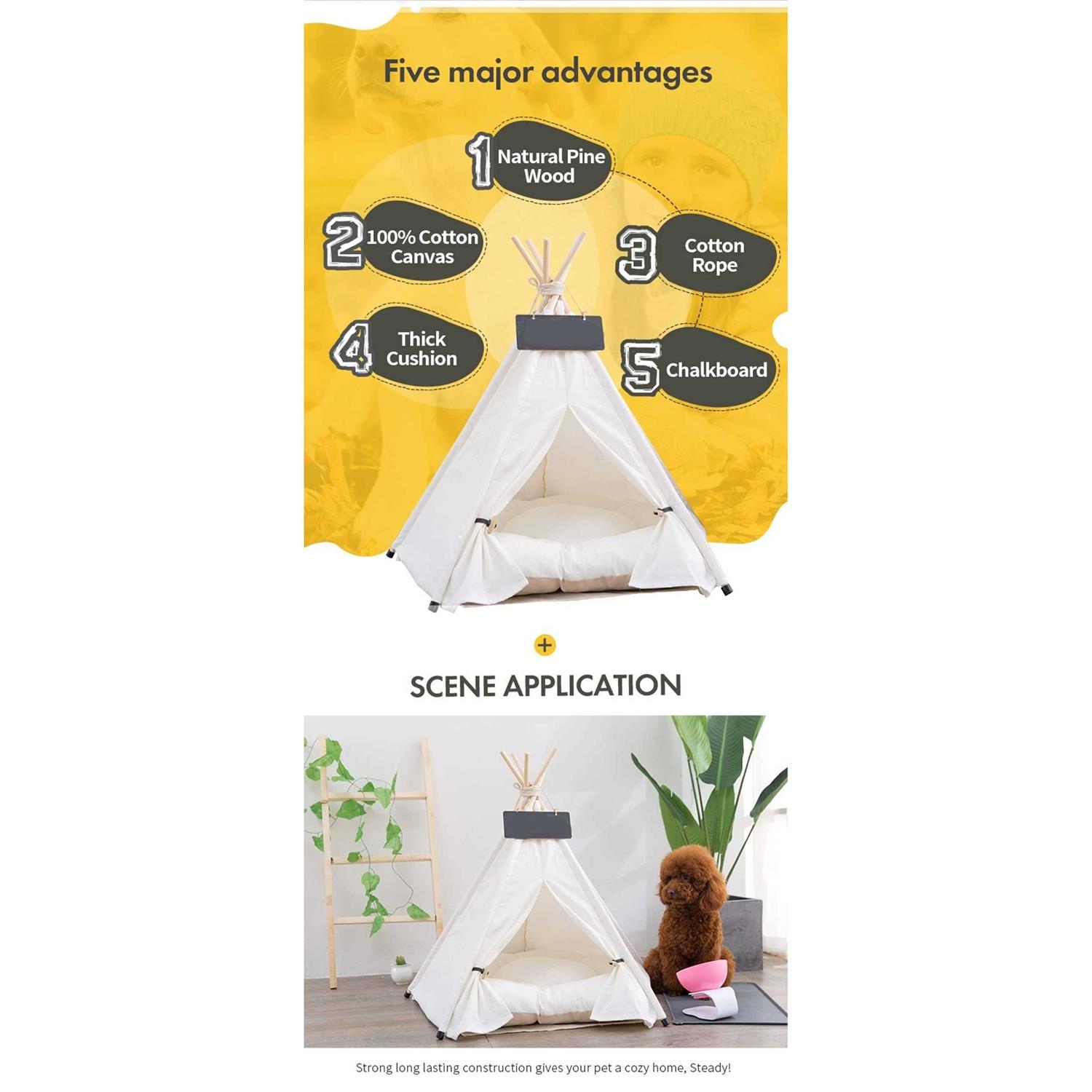scnbom Pet Teepee Dog & Puppy Cat Bed Portable Houses with Thick Cushion for Pets Up to 20Lbs - Nail Gallerys