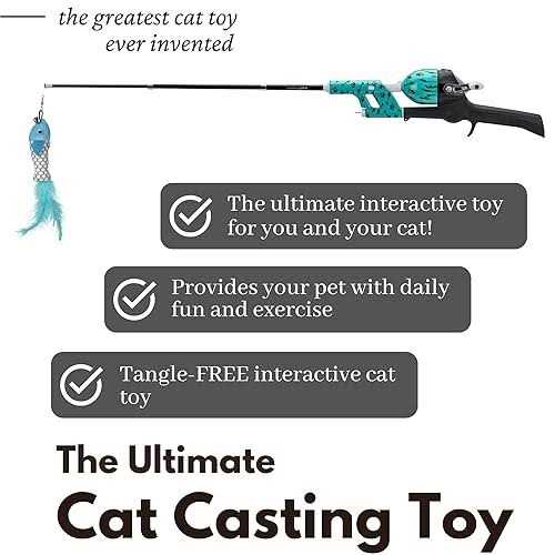 Kid Casters Cat Caster Fishing Pole Toy Tangle Free Retractable & Easy to Store. Includes Two Interchangeable Teaser Toys - Nail Gallerys
