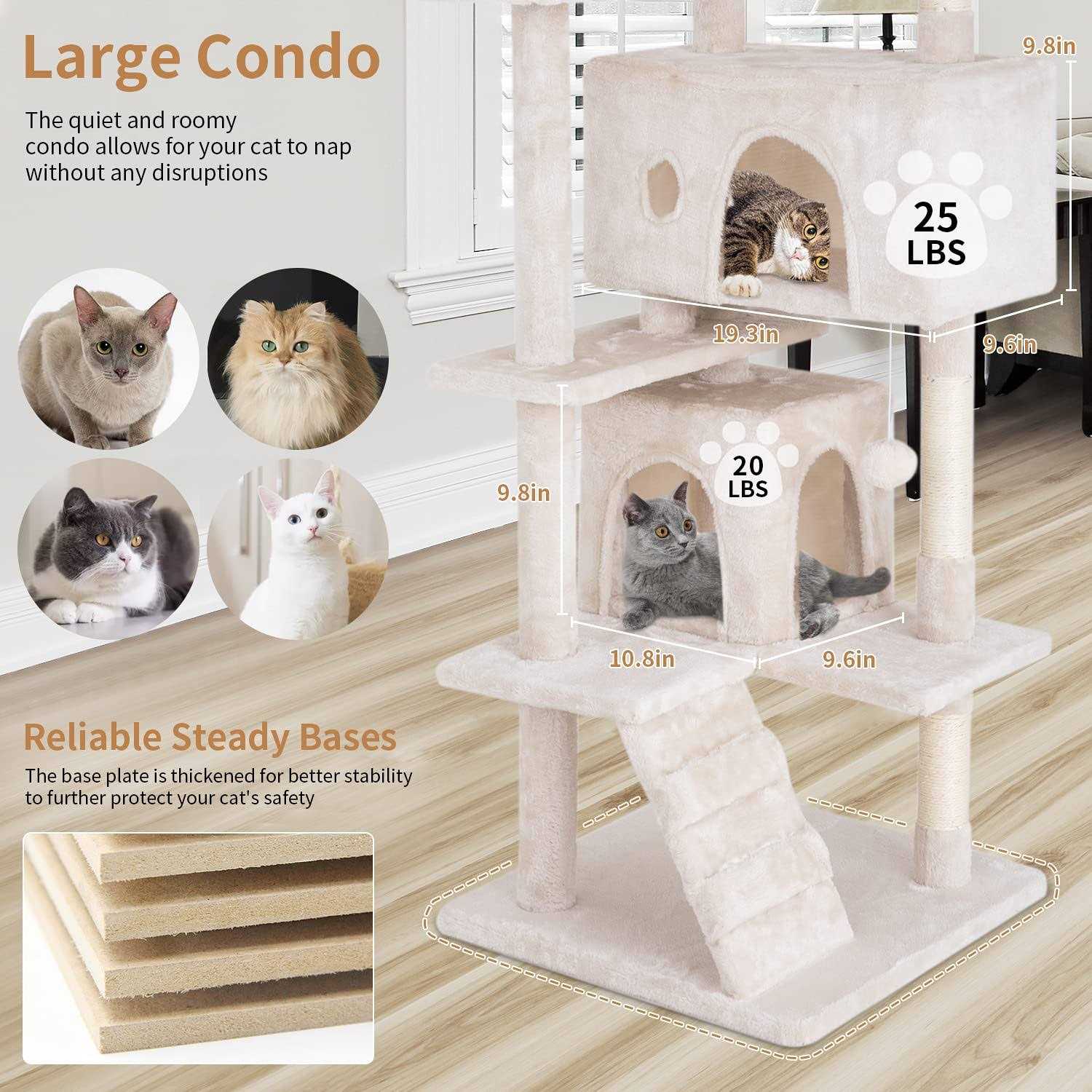 PayLessHere Cat Tree 54in Cat Tower with Cat Scratching Post,Multi-Level Cat Condo Stand House Furniture Kitty Activity Center with Furry Ball Toys - Nail Gallerys