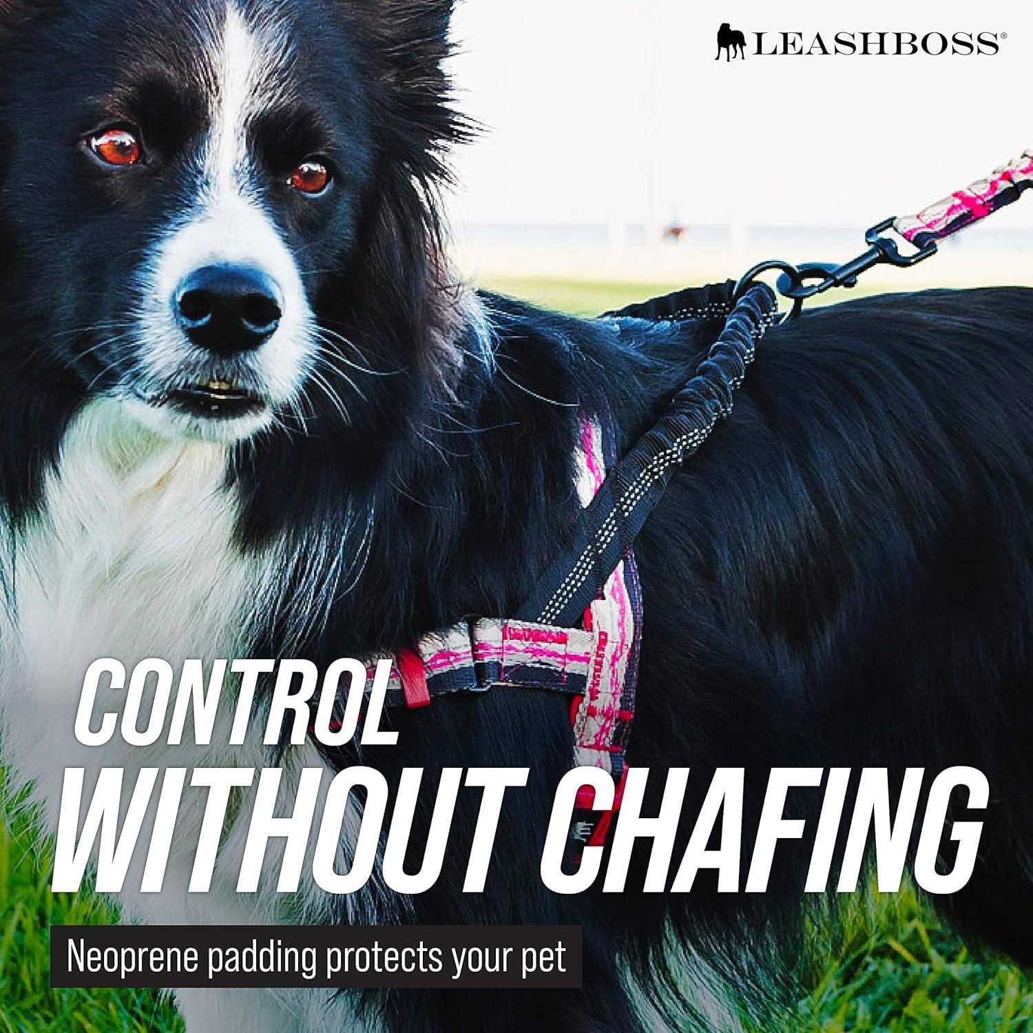 Leashboss Pattern Reflective No Pull Dog Harness with Bungee Handle, Rear and Front Clip Attachment - Nail Gallerys