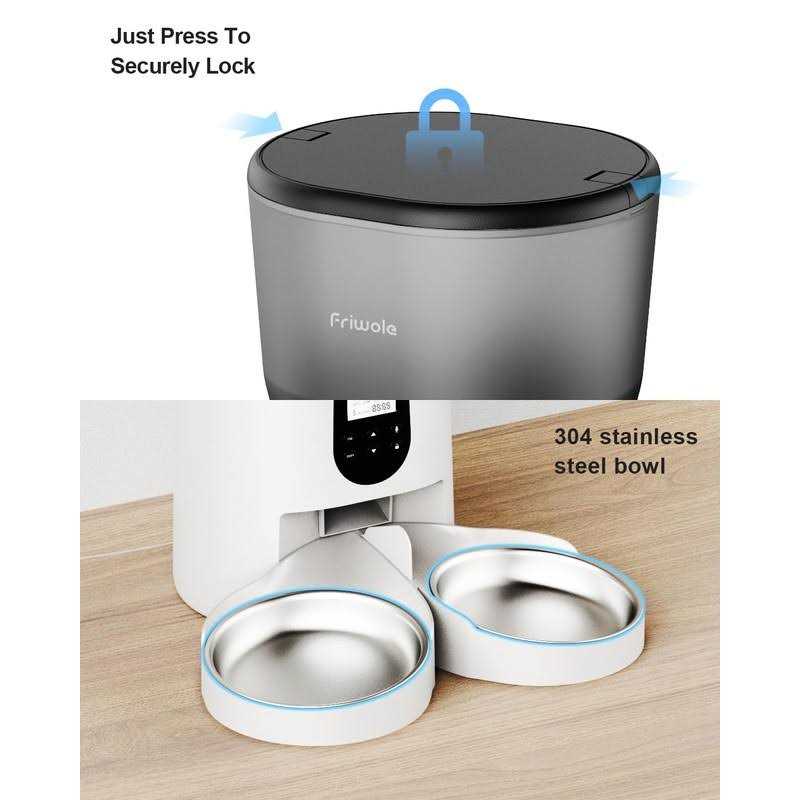 FRIWOLE Automatic Cat Feeders for Two Cats FRIWOLE 6L Automatic Cat Food Dispenser with Double Bowls - Nail Gallerys