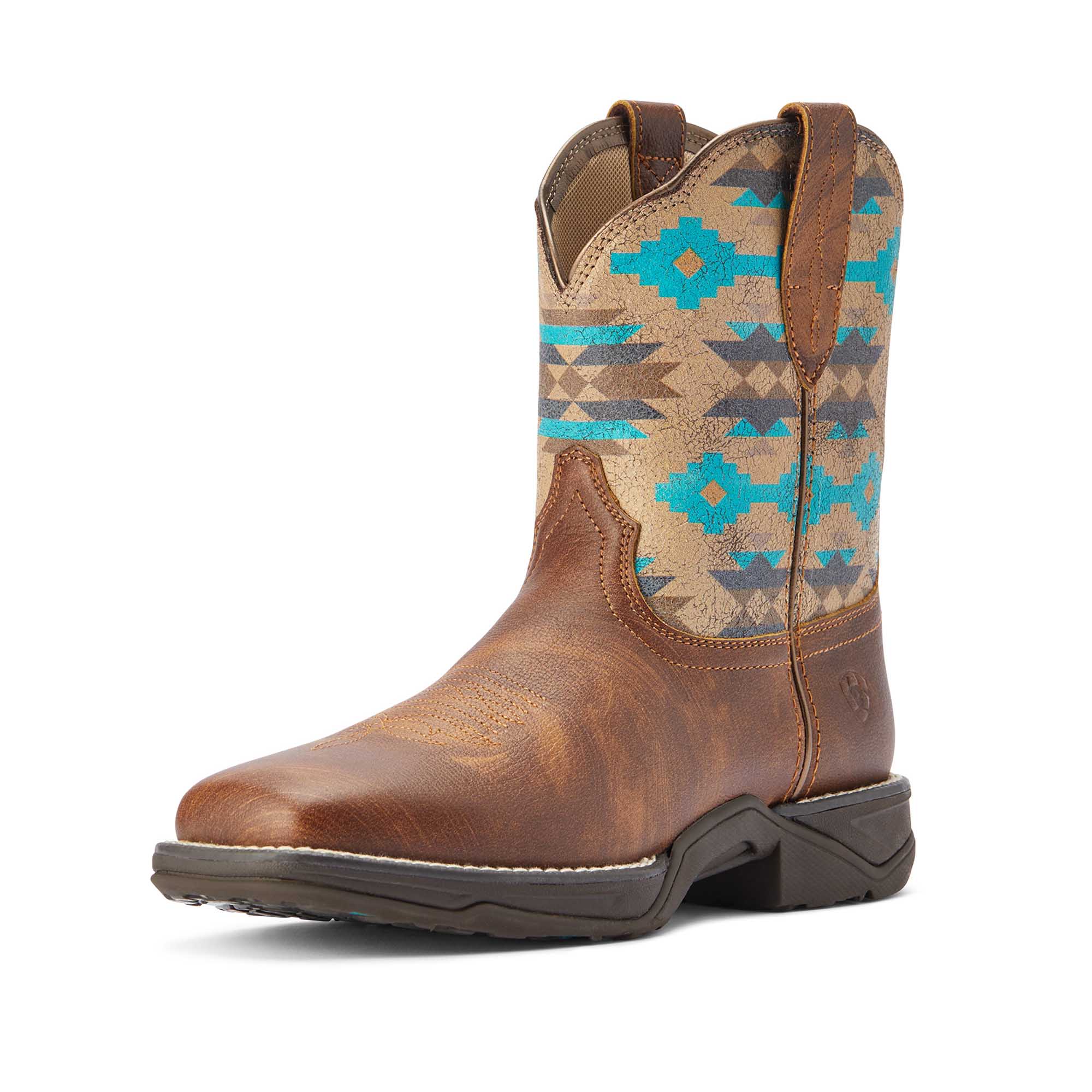 Ariat Women's Anthem Shortie Savannah Boot, Taupe and Turquoise Aztec - Nail Gallerys