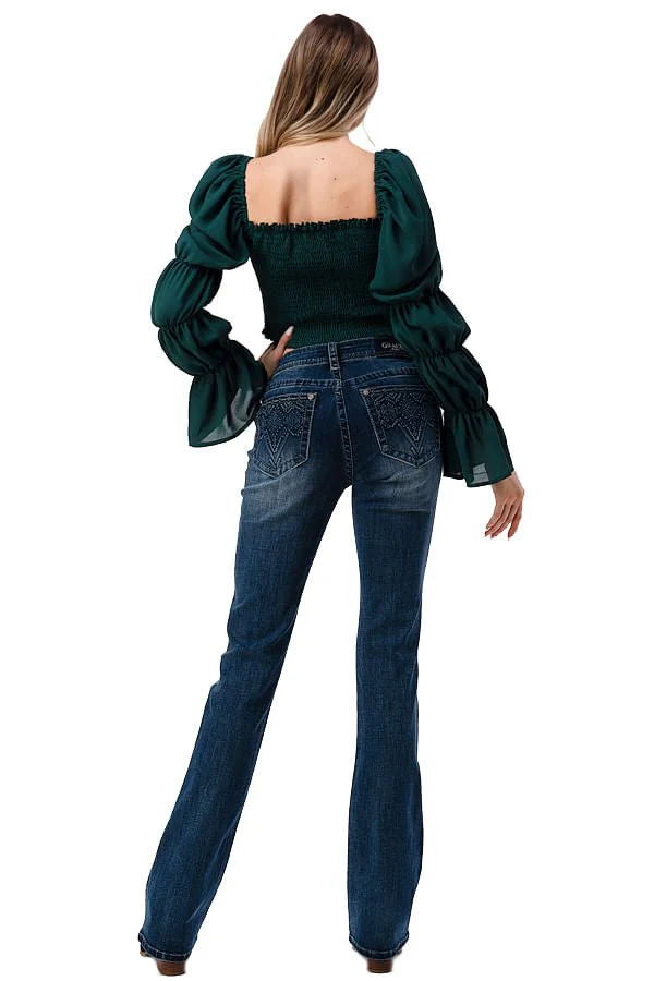 Grace in LA 3D Aztec Mid Rise Bootcut Jeans - Nail Gallerys