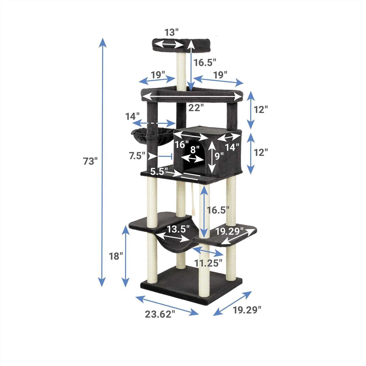 Frisco 73-in Cat Tree with Hammock Condo Lounge Basket Top Perch and Bed - Nail Gallerys