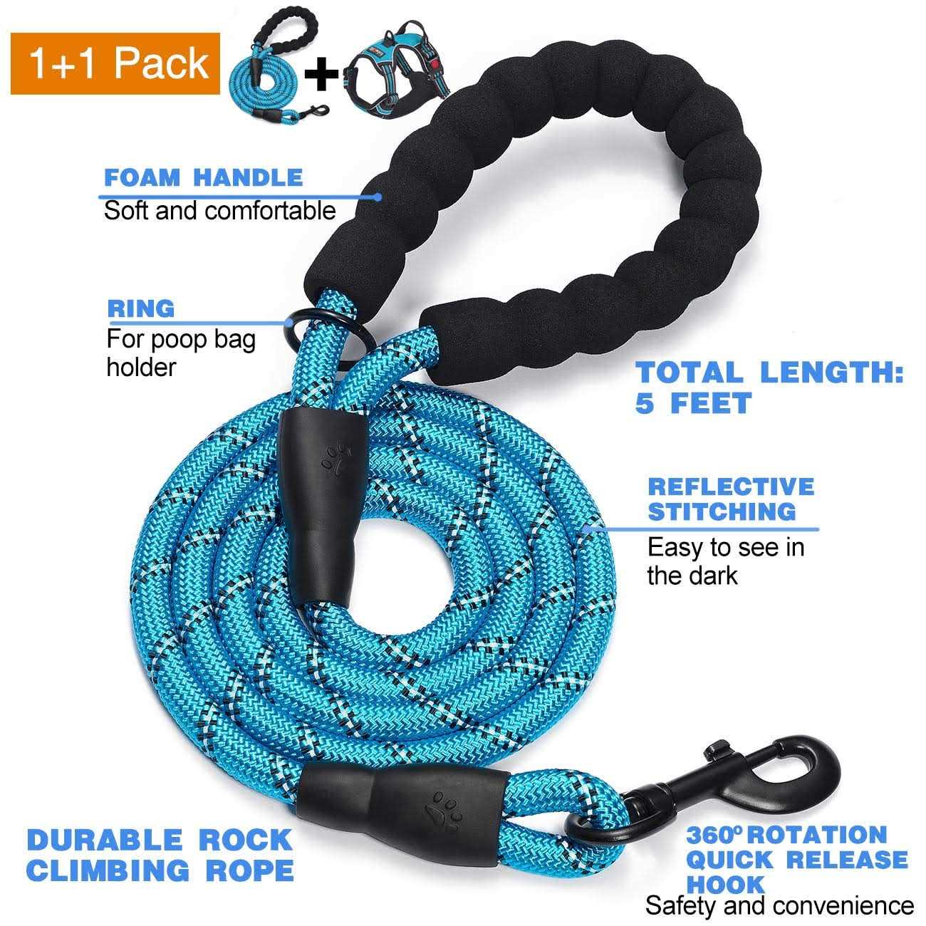 tobeDRI No Pull Dog Harness Adjustable Reflective Oxford Easy Control Medium Large Harness with A Free Heavy Duty 5ft Dog Leash - Nail Gallerys