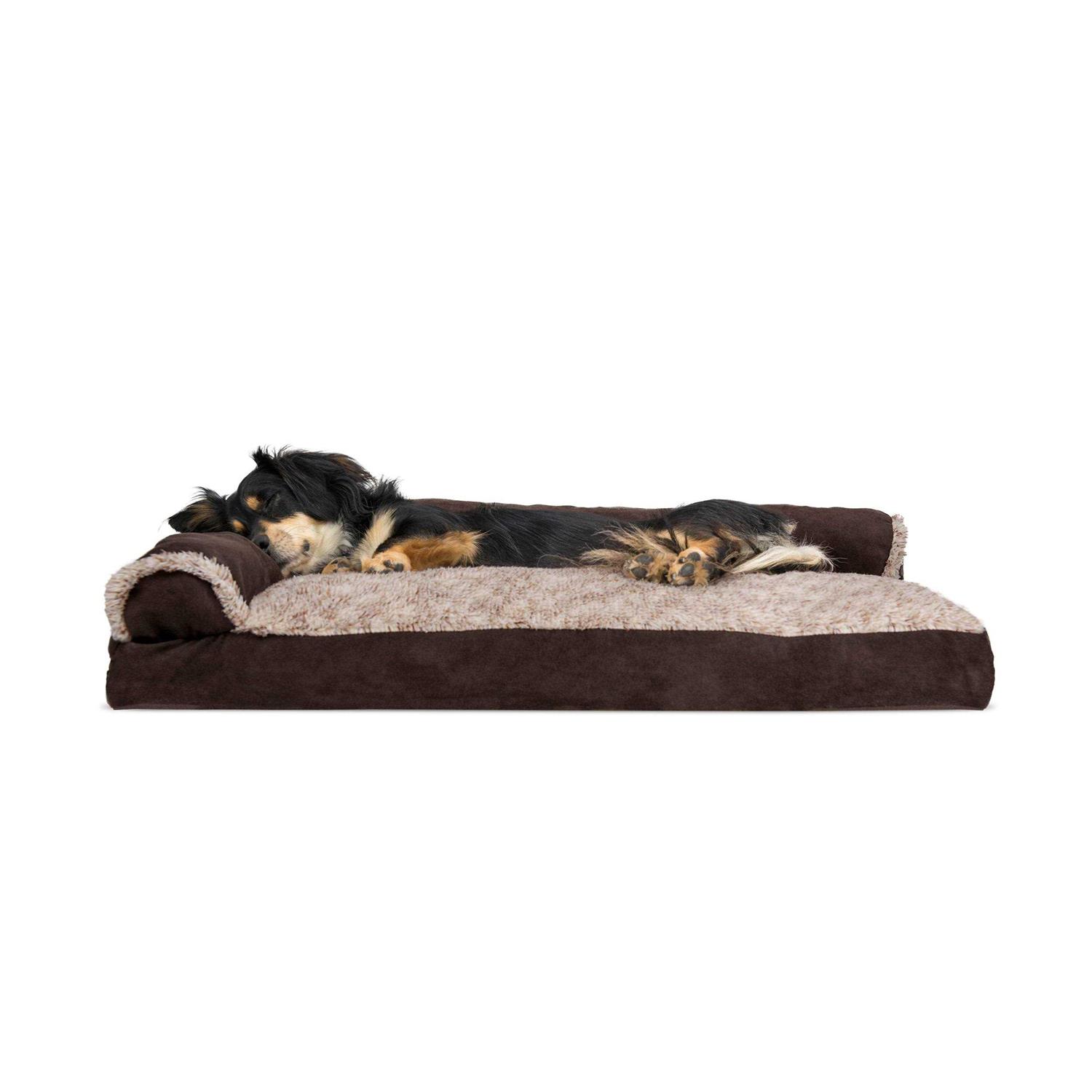 FurHaven Pet Bed Two-Tone Faux Fur Suede Deluxe Chaise Lounge Dog Bed - Nail Gallerys