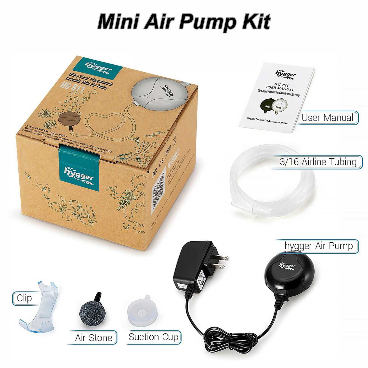 Hygger Quiet Mini Air Pump for Aquarium 1.5 Watt Oxygen Fish Air Pump for 1-15 Gallon Fish Tank with Accessories Black - Nail Gallerys