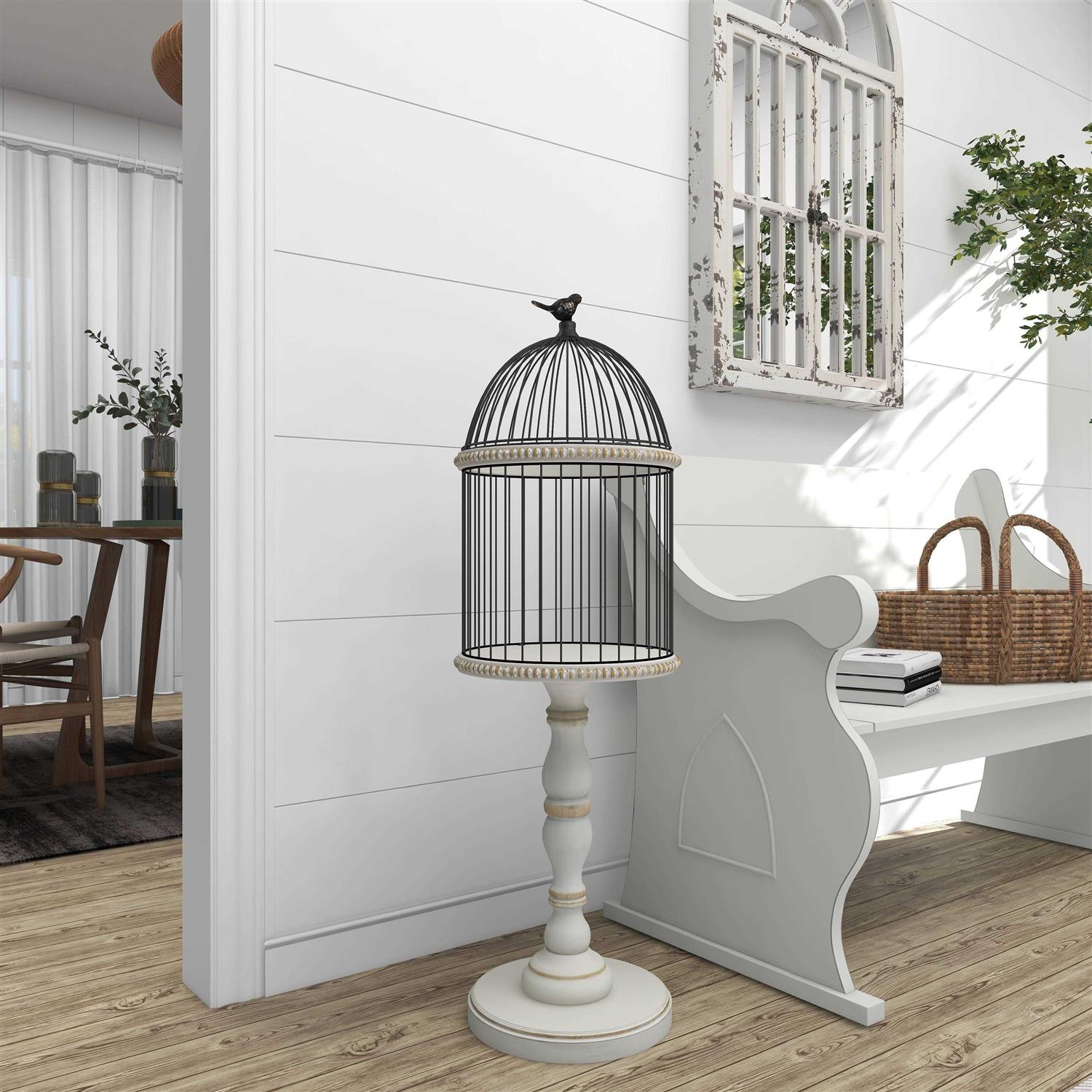 zph5263 White Wood Farmhouse Birdcage - Nail Gallerys