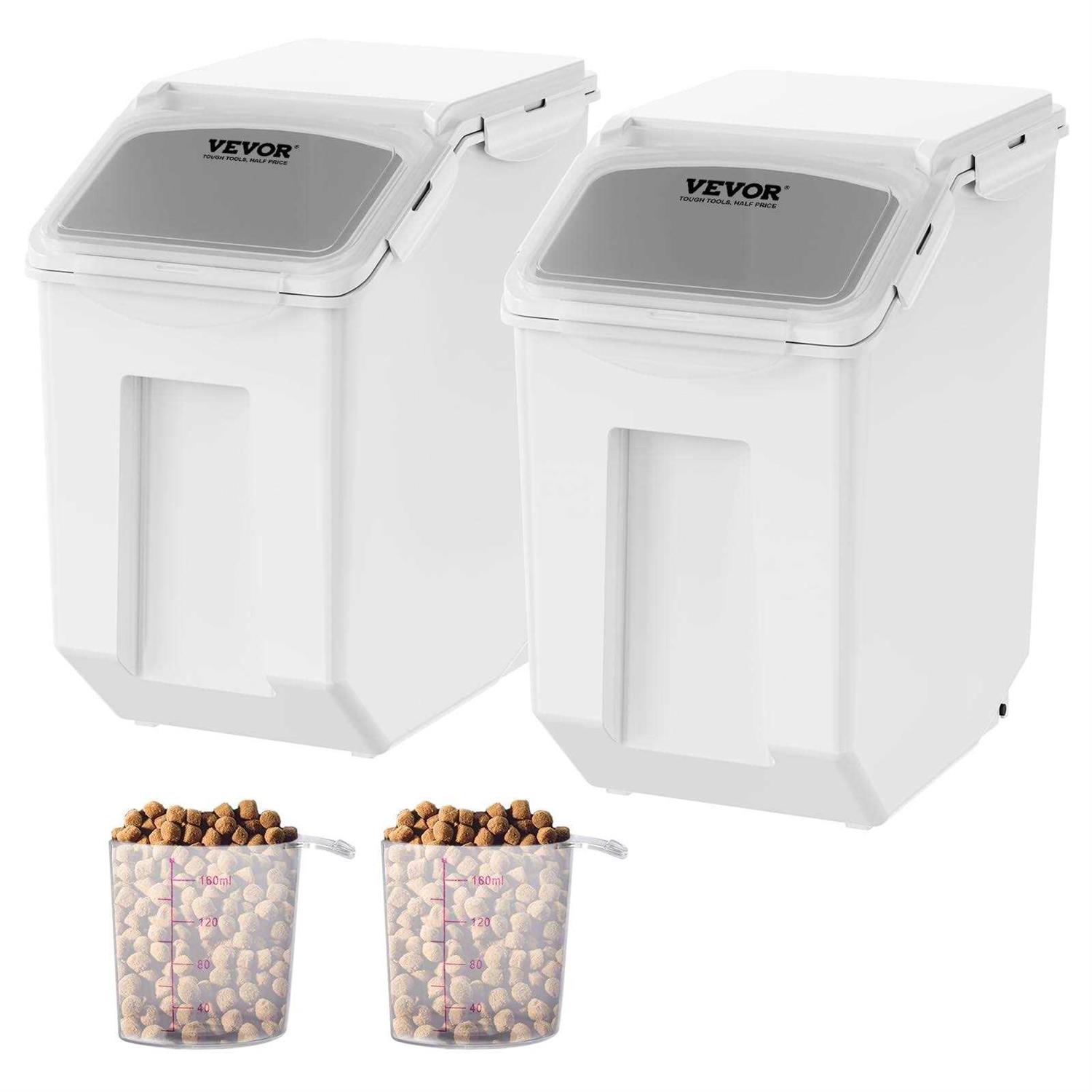 VEVOR Ingredient Storage Bin, 2 x 15L Dispenser Bin with 2 Measuring Cups, Attachable Casters and Airtight Lid - Nail Gallerys