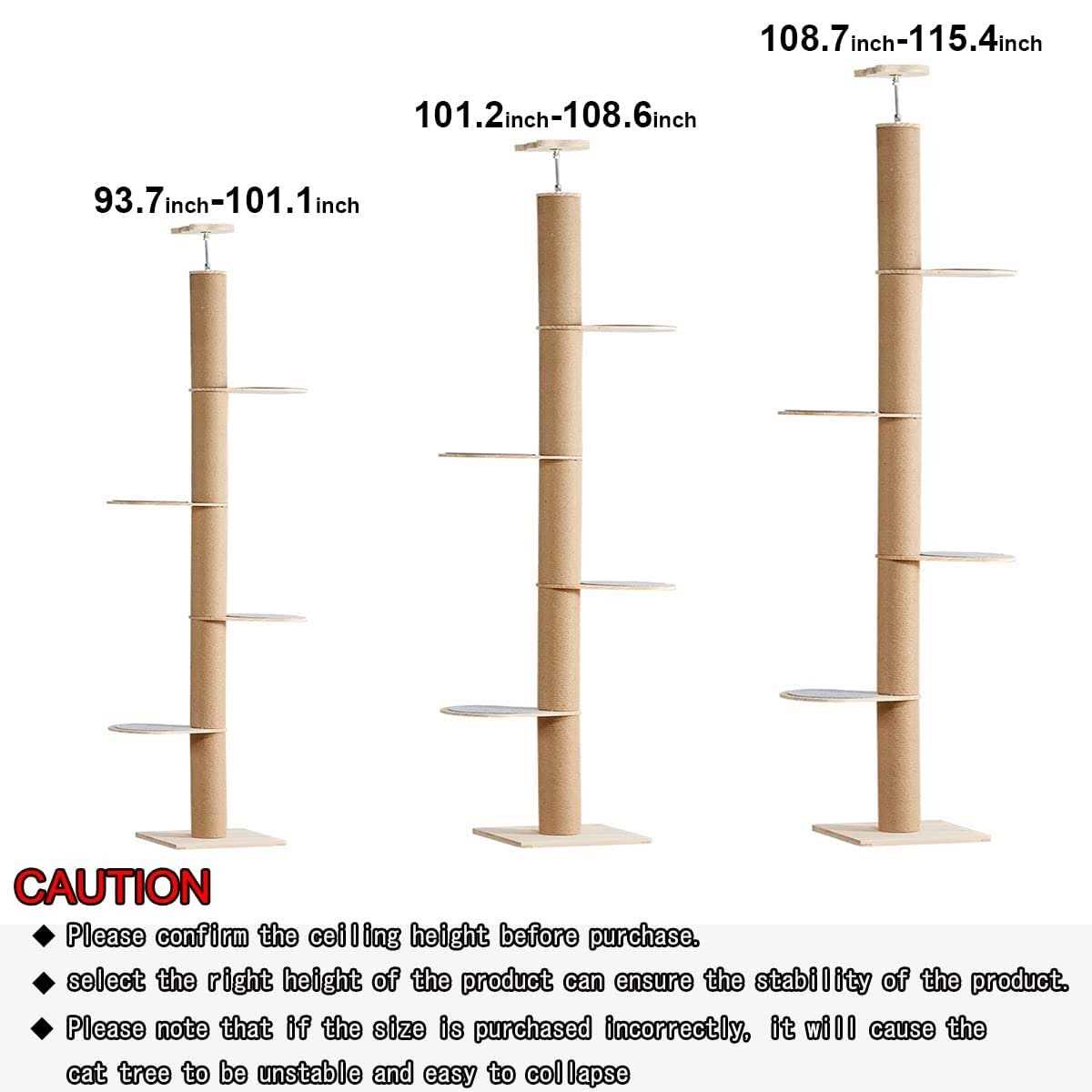 Catforest Floor-to-Ceiling Cat Tree Cat Climbing Tower with Natural Sisal Rope Scratching Post - Nail Gallerys