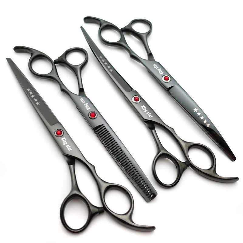 Kingstar 7.0in Titanium Professional dog grooming scissors set,Straight & Thinning & Curved scissors 4pcs set for dog grooming - Nail Gallerys