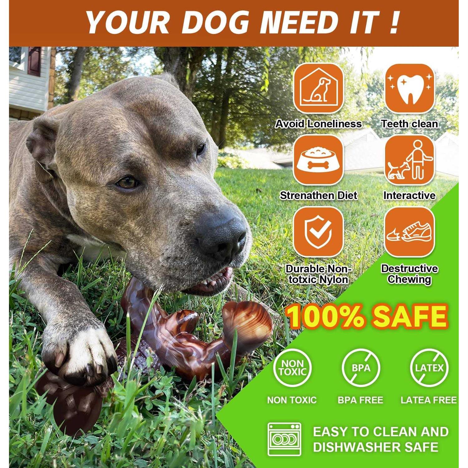 Dog Chew Toys for Aggressive Chewers Indestructible Dog Toys,Real Bacon Flavored,MOXIKIA Tough Dog Bone Chew Toy Durable Dog Toys for Medium Large br - Nail Gallerys