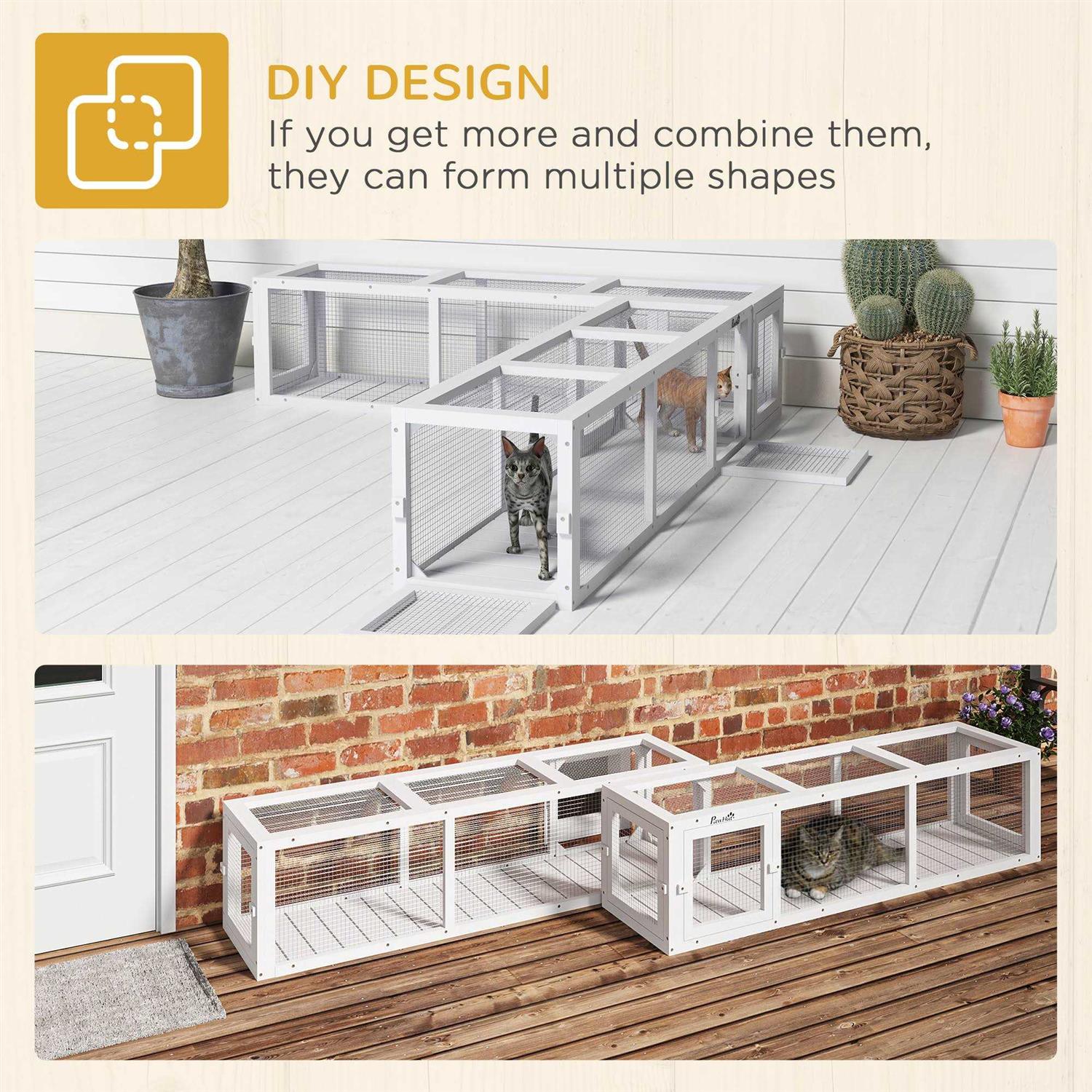 PawHut 59 Long Cat Tunnel with Extendable Design Wooden Outdoor Cat Tunnel House with Weather Protection - Nail Gallerys