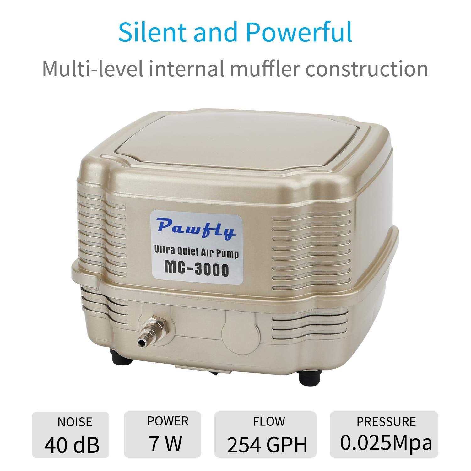 Pawfly 254 GPH Aquarium Air Pump Adjustable Quiet Oxygen Aerator Pump with Multi-Port Air Flow Control Lever Valve Splitter and - Nail Gallerys