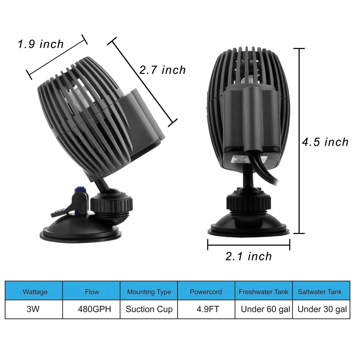 DOMICA Aquarium Wave Maker Powerhead 480GPH 3W, Submersible Power Head Pump with Suction Base, Water Circulation for Freshwater or Saltwater Fish - Nail Gallerys