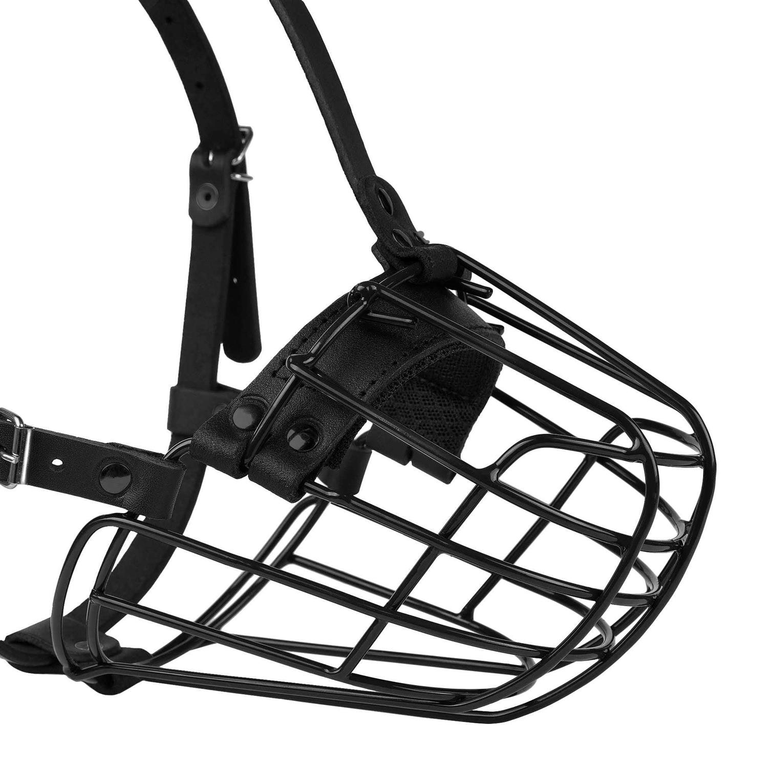 BUDKAS Pitbull Dog Muzzle Metal Mask Amstaff Secure Wire Basket Adjustable Durable Leather Straps for Large Dogs - Nail Gallerys