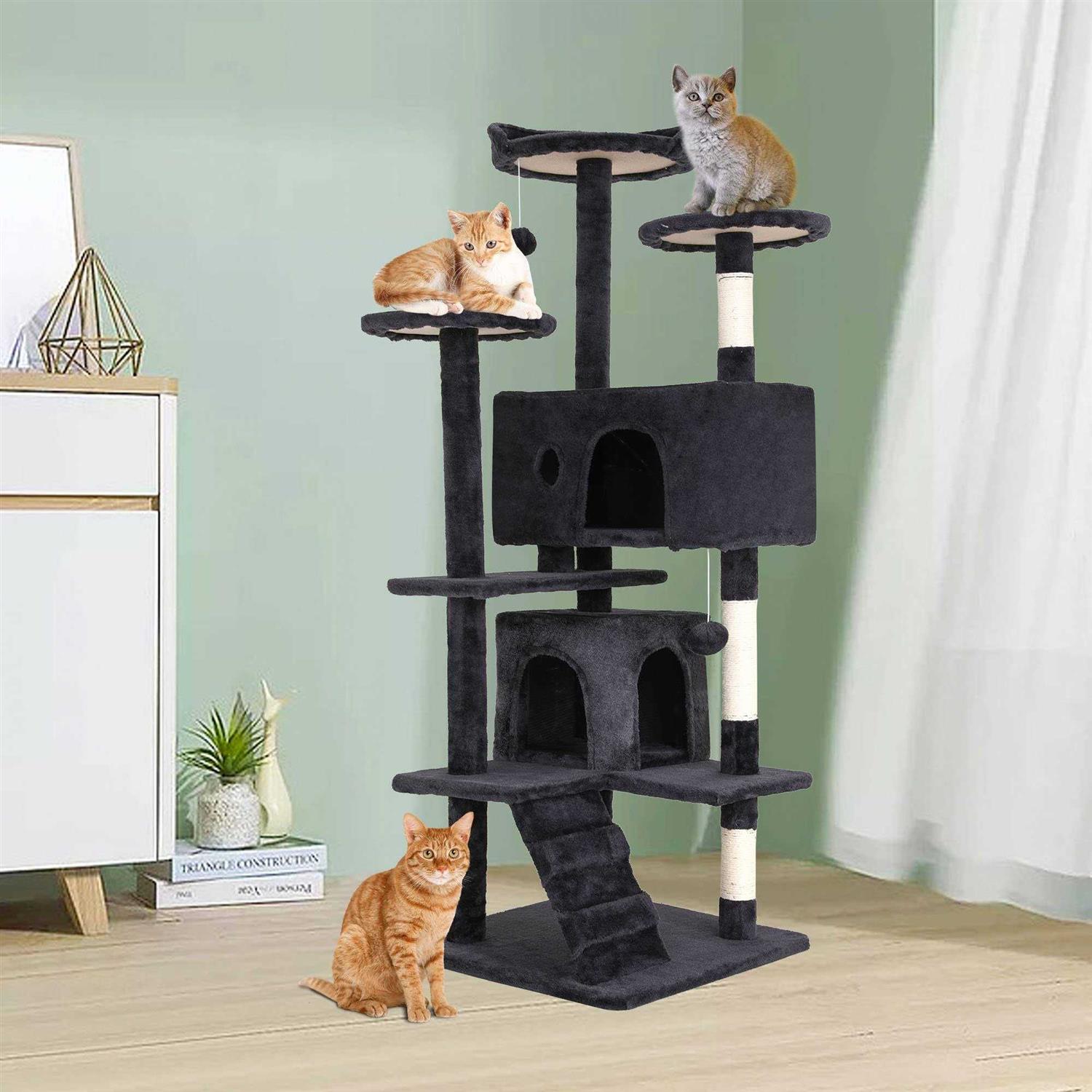 Bestpet 54in Cat Tree Tower with Cat Scratching Posts Stand House Cat Condo with Funny Toys - Nail Gallerys