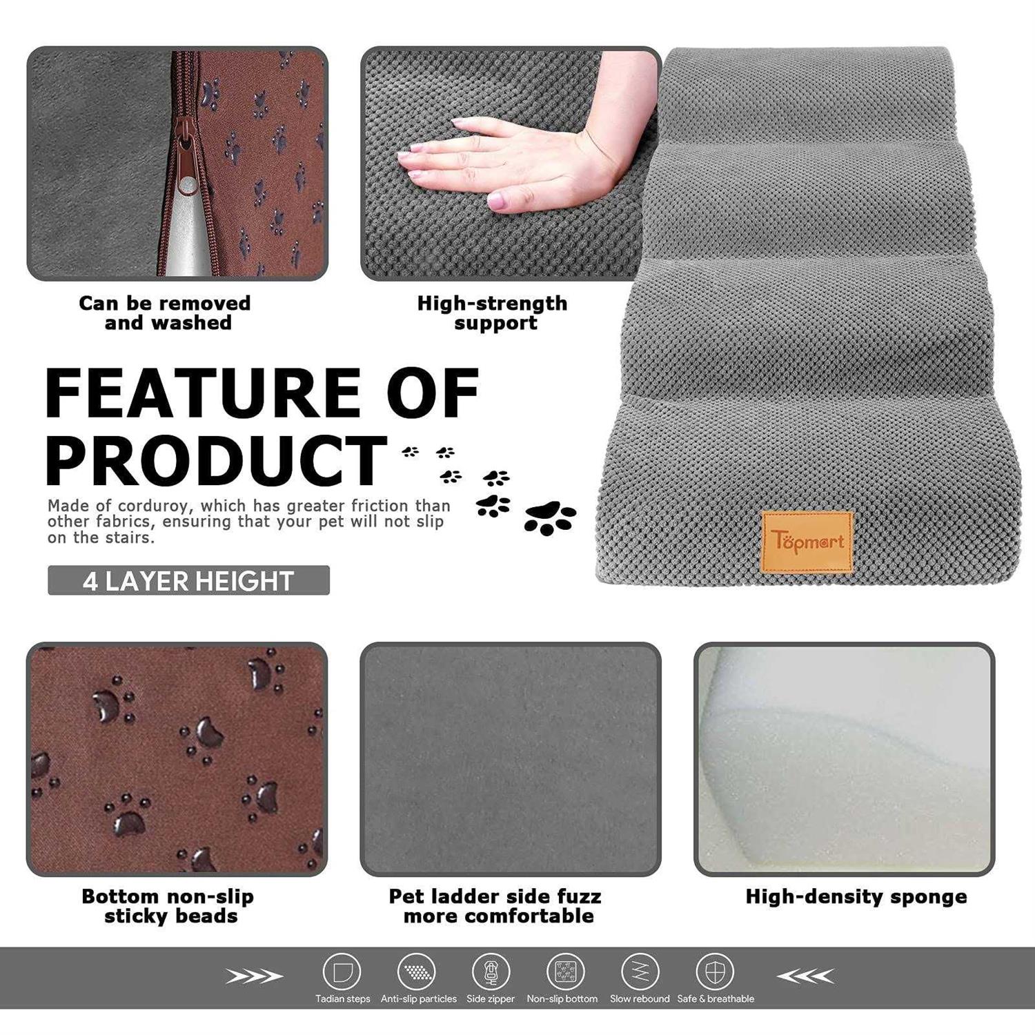 Topmart High Density Foam Dog Steps 4 Tiers,Extra Wide Deep Pet Steps,Non-Slip Pet Stairs,Dog Ramp for Bed,Soft Foam Dog Ladder,Best for Older Dogs - Nail Gallerys