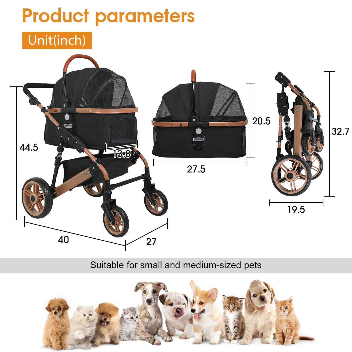 BestPet Pet Stroller Premium 3-in-1 Multifunction 4 Wheels Dog Cat Stroller for Large Medium Dogs Cats Aluminium Frame Folding Lightweight Travel - Nail Gallerys