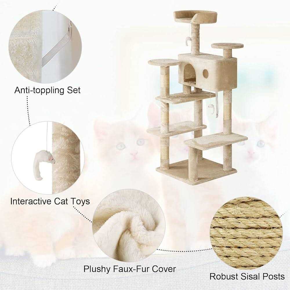 Bestpet 54in Cat Tree Tower with Cat Scratching Posts Stand House Cat Condo with Funny Toys - Nail Gallerys