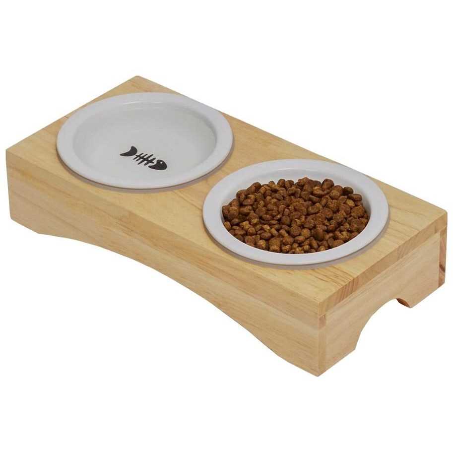 Frisco Double Elevated Cat Bowl with Wood Stand - Nail Gallerys