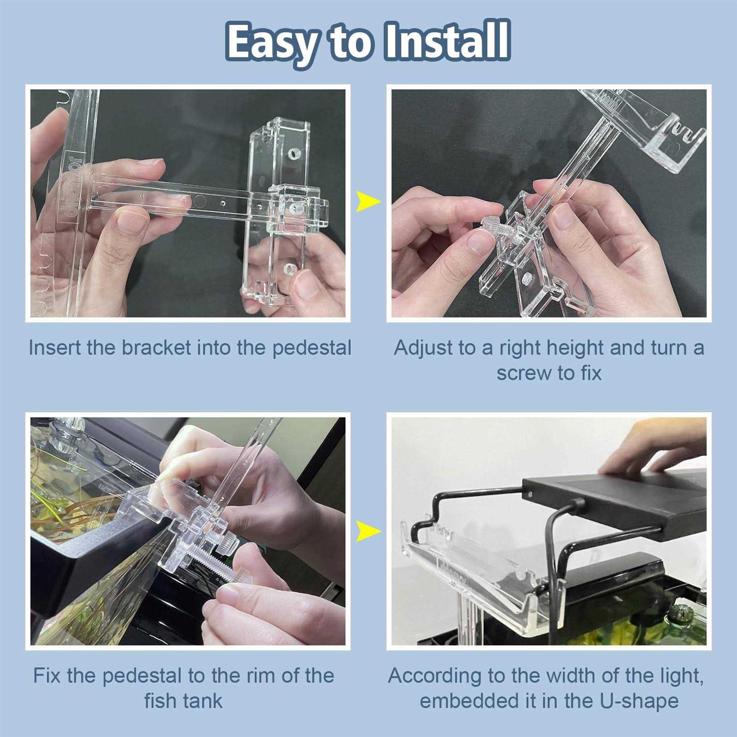 driamor Aquarium Light Riser Adjustable Clear Acrylic Fish Tank LED Light Stand Aquarium Lamp Holder Bracket Kit 2pcs Transparent Support for Width 2.5-4.4 - Nail Gallerys