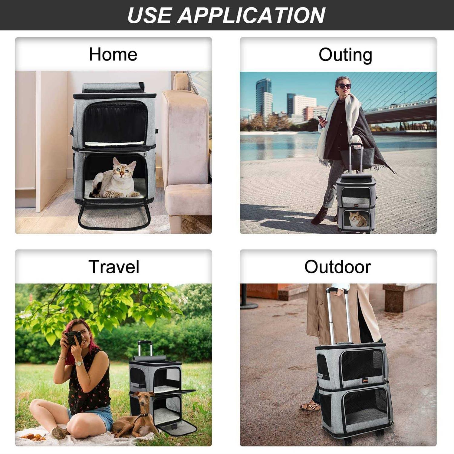 GJEASE Double-Compartment Pet Dog Rolling CarrierBackpack with Wheels,Cat Carrier for 2 Cats,Super Ventilated Design,Ideal for Traveling/Hiking - Nail Gallerys
