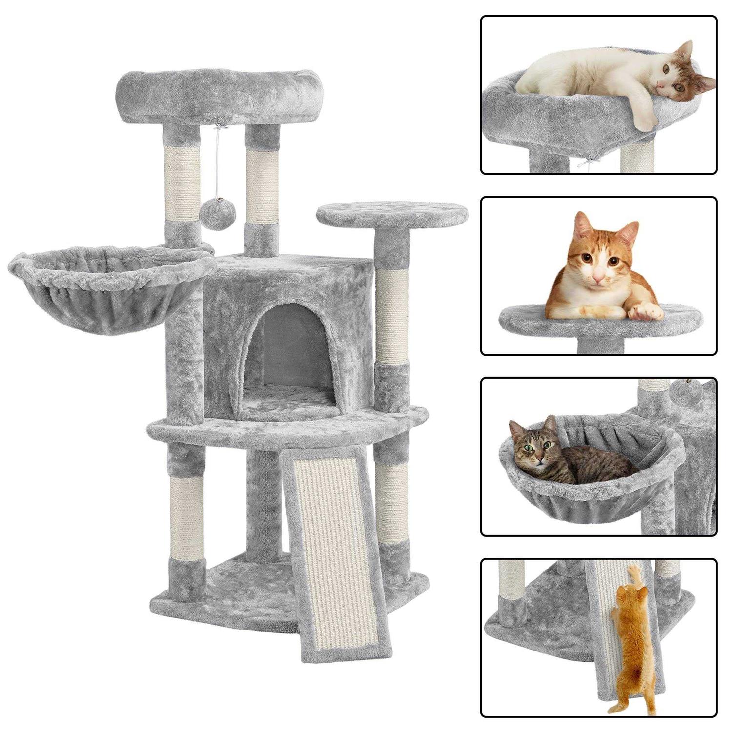 Topeakmart Medium Plush Cat Tree Condo with Basket - Nail Gallerys