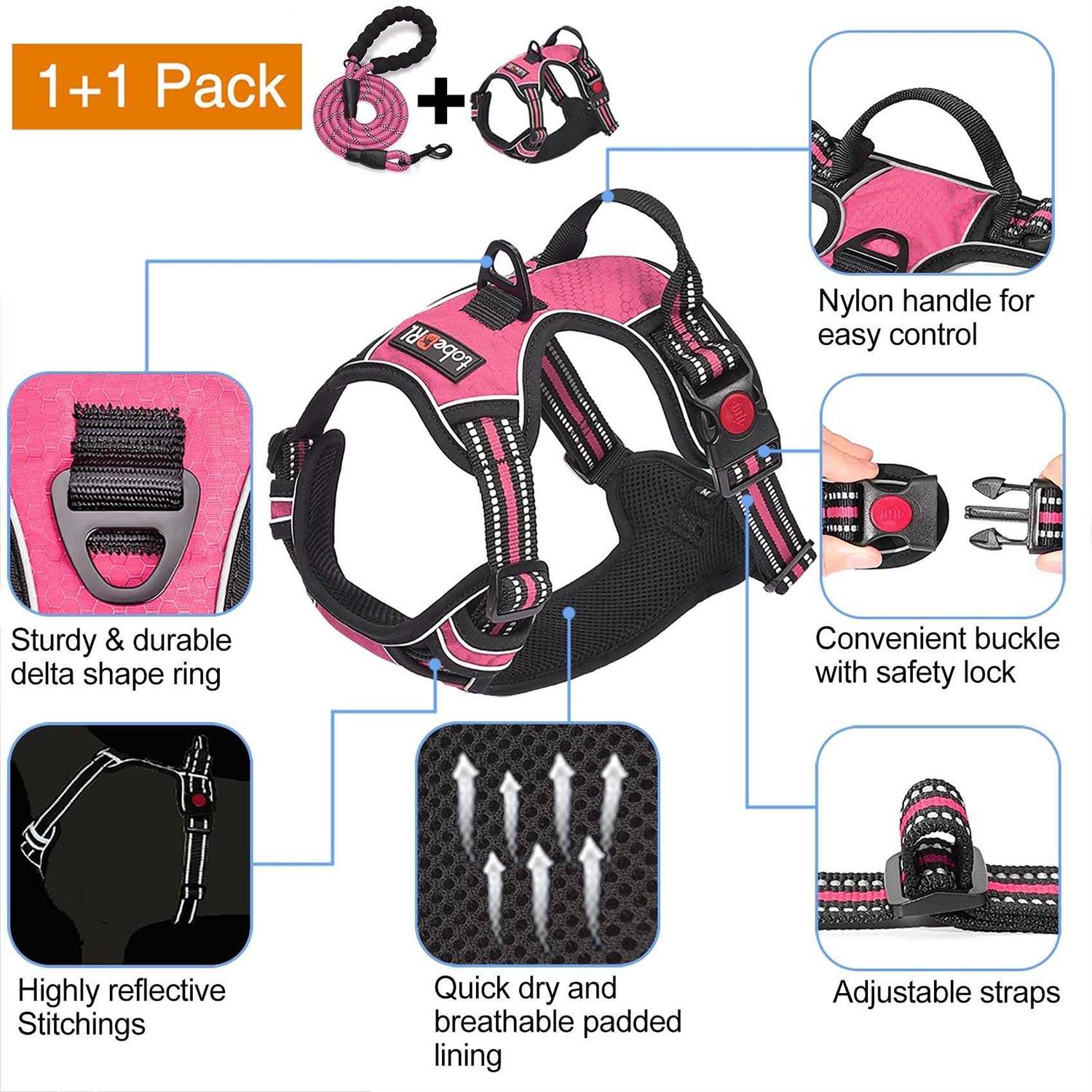 tobeDRI No Pull Dog Harness Adjustable Reflective Oxford Easy Control Medium Large Harness with A Free Heavy Duty 5ft Dog Leash - Nail Gallerys