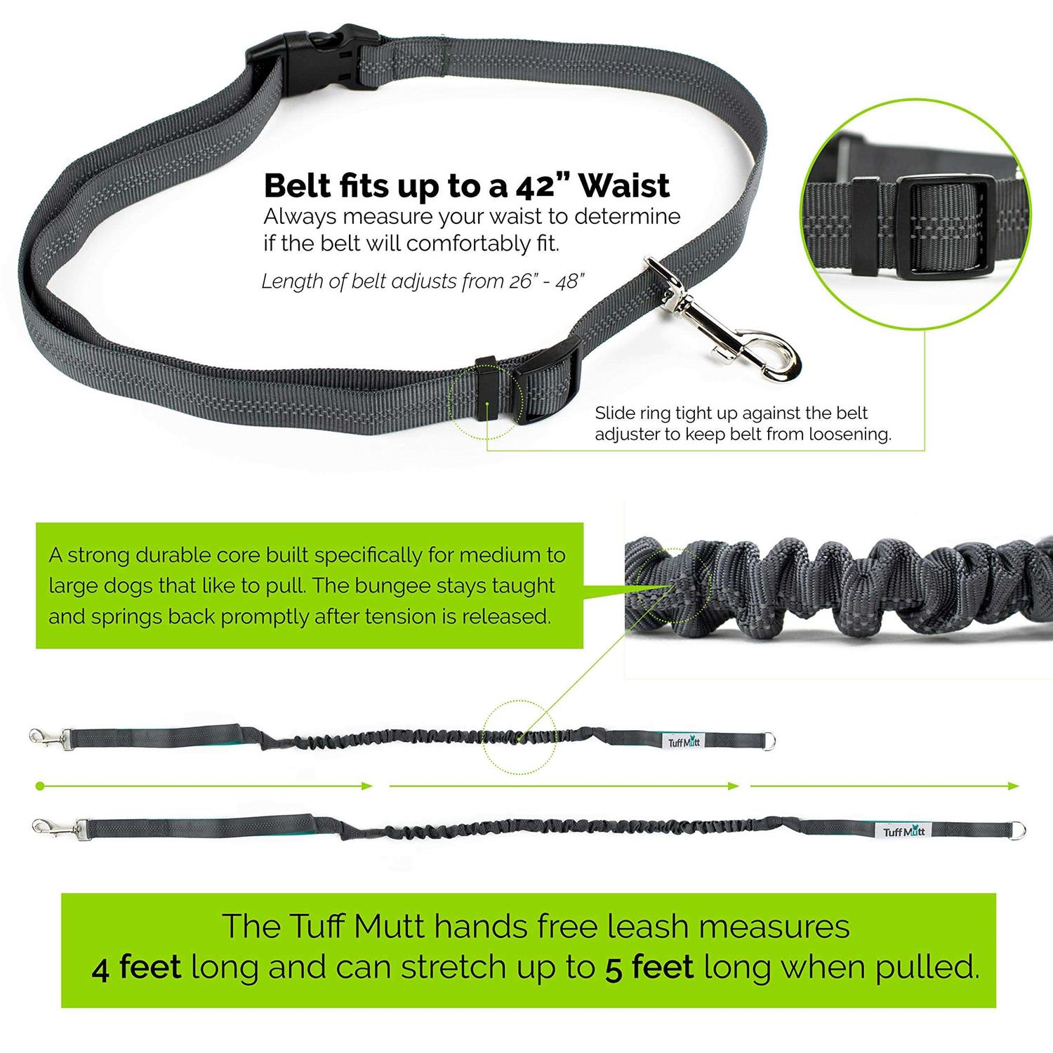 Tuff Mutt Hands Free Dog Leash for Running Walking Hiking Durable Dual-Handle Bungee Leash - Nail Gallerys