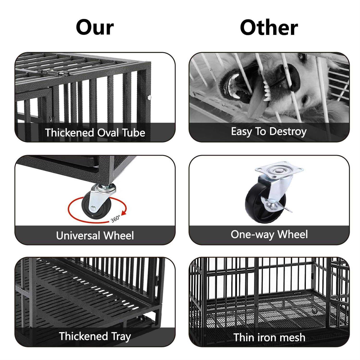 HAILANG 48 Inch Heavy Duty Dog Crate Cage Kennel with Wheels Indestructible Double Door Dog Crate with Removable Trays - Nail Gallerys