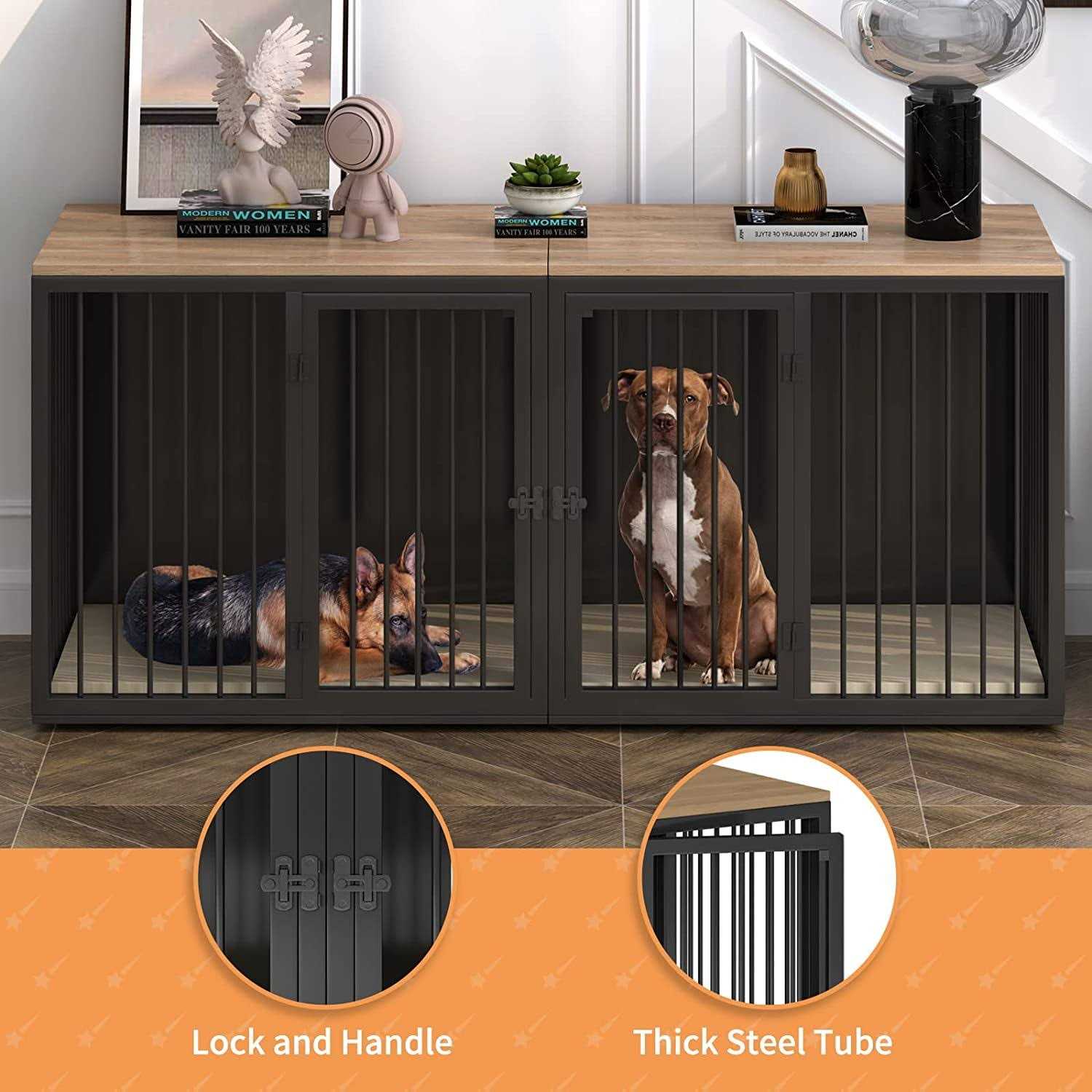 Large Dog Crate Furniture for 2 Dogs Linor Wooden Dog Crate Table with Double Doors - Nail Gallerys