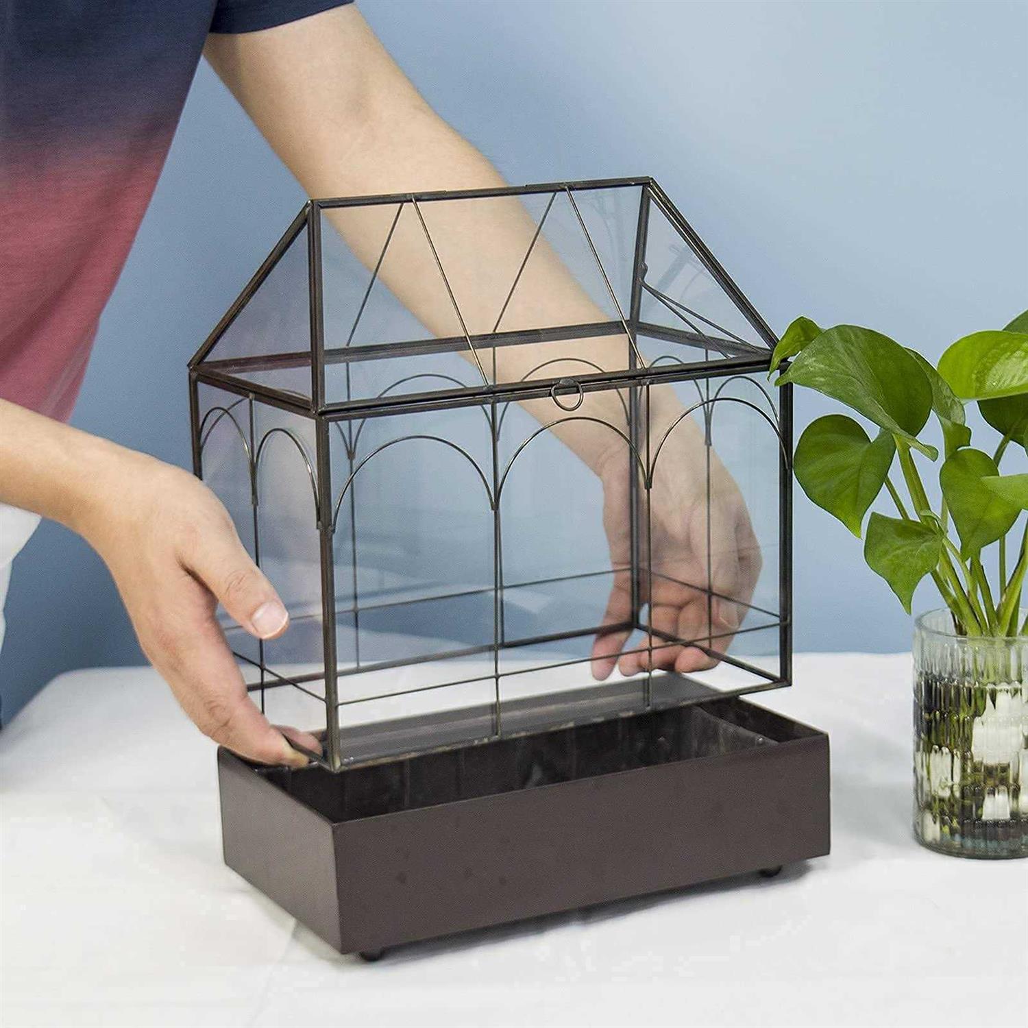 YIMORENcE V Large Tall glass Plant Terrarium – House Succulent Terrarium Kit with Lip and Tray - Nail Gallerys