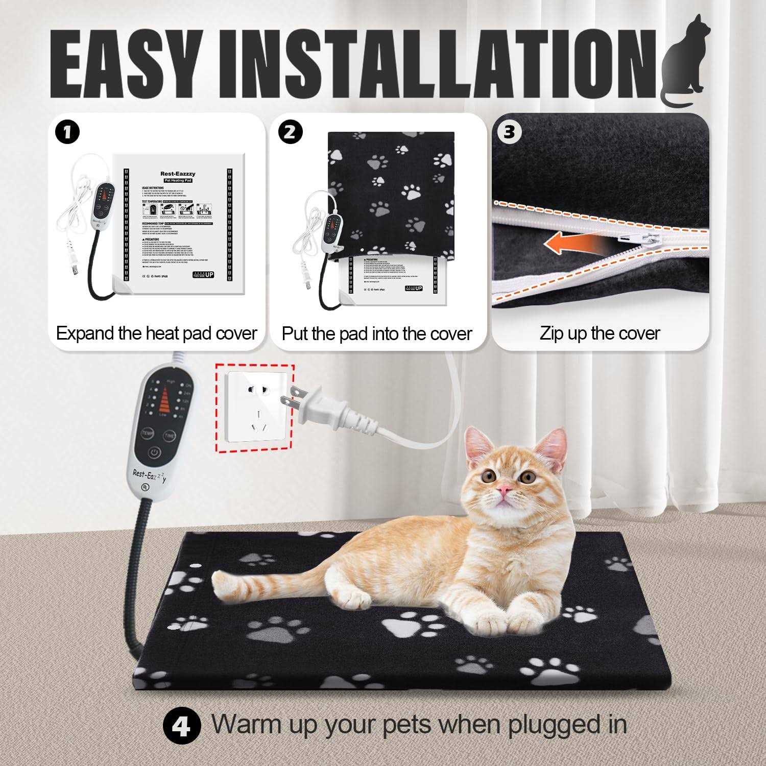Rest-Eazzzy Pet Heating Pad Indoor Dog Heating Pad Mat with Removable Cover - Nail Gallerys