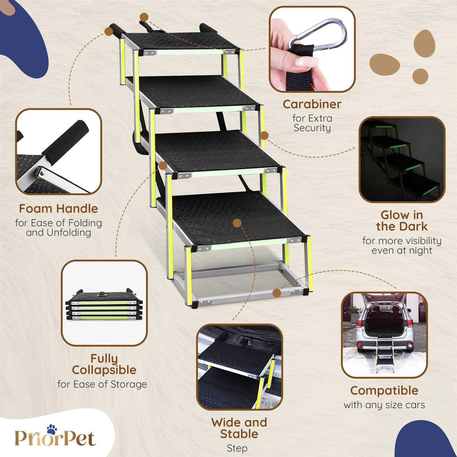 Dog Stairs for Large Dogs PRIORPET Glow in The Dark Marking Foldable Dog ramp for Car and Small SUV - Nail Gallerys
