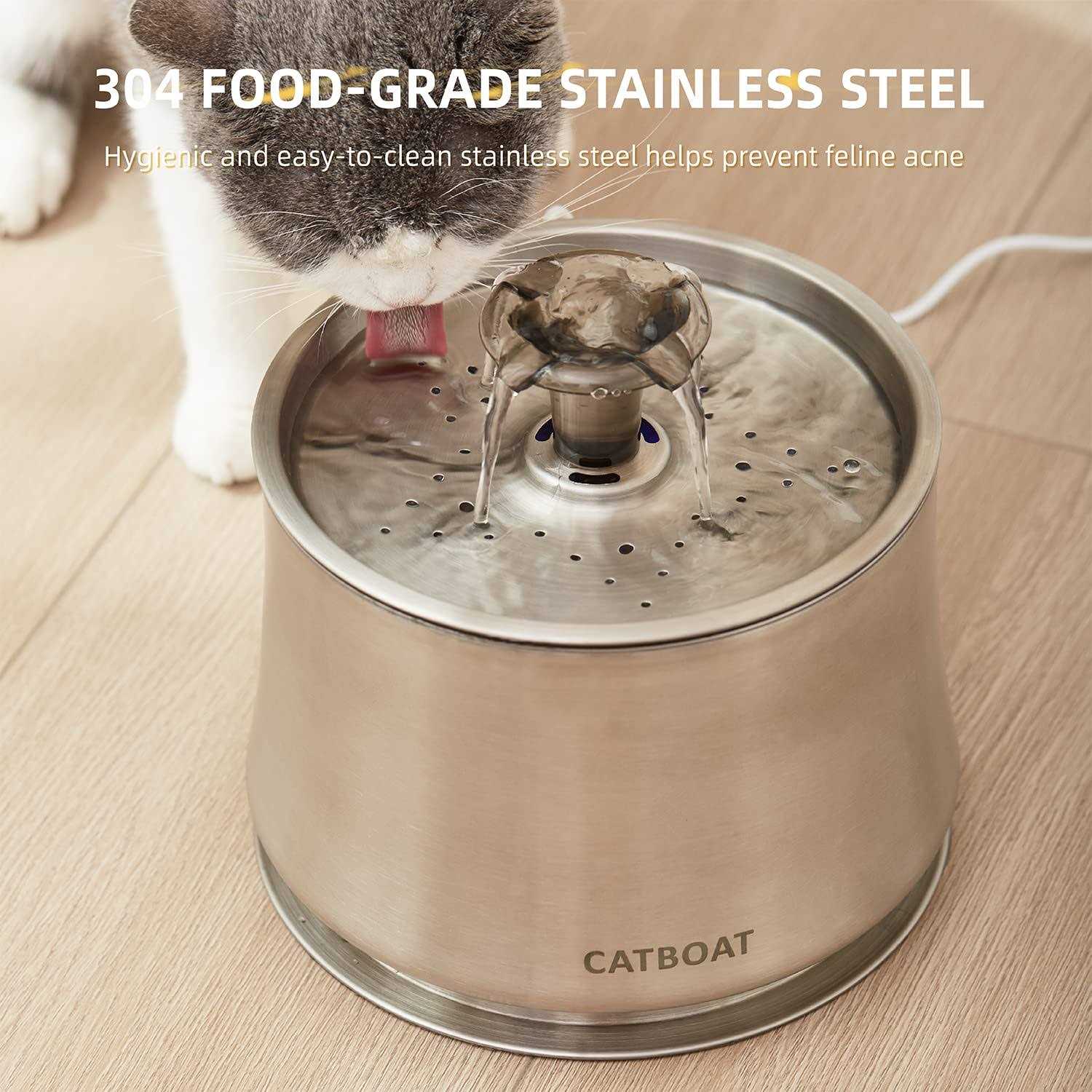 CATBOAT Cat Water Fountain Stainless Steel 84oz/2.5L for Pets Inside - Nail Gallerys
