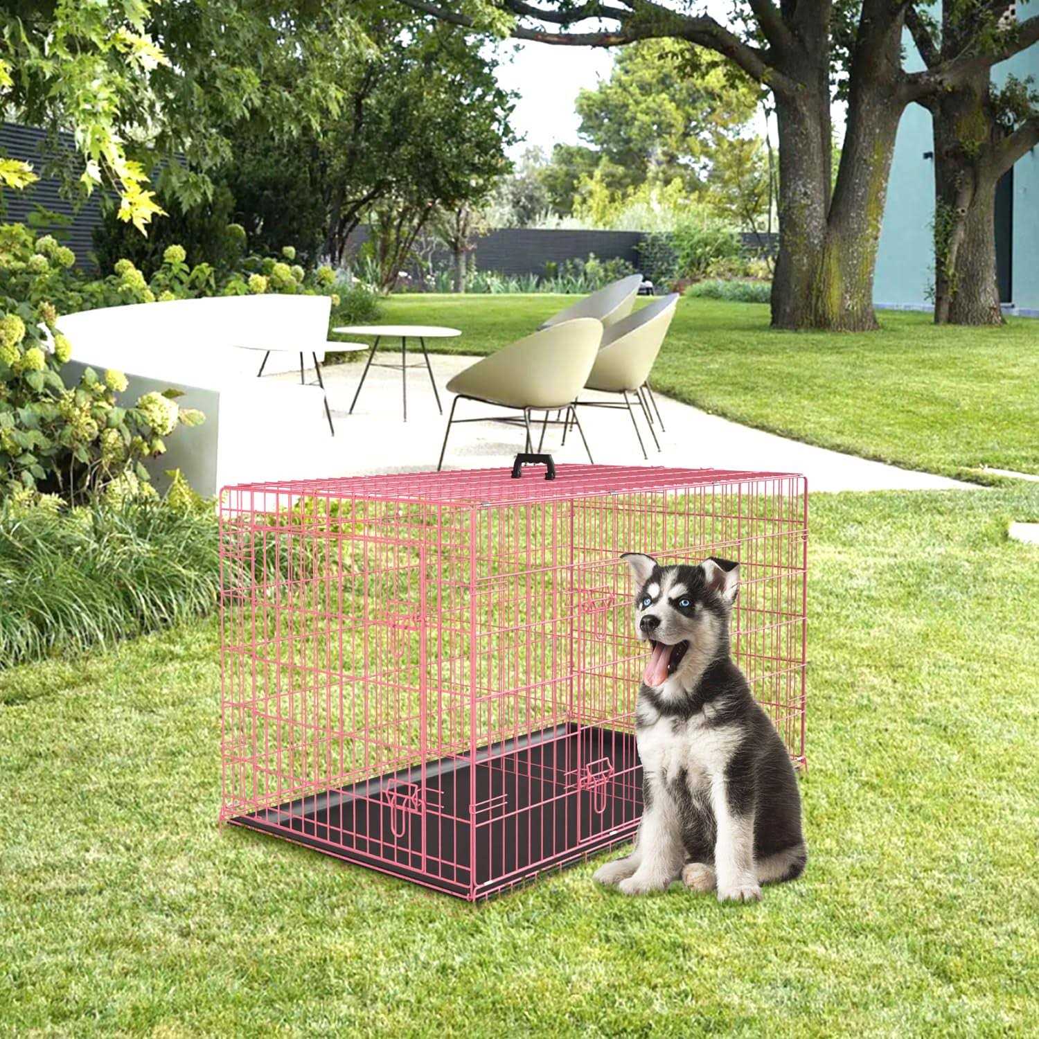 PayLessHere Large Dog Crate Kennel for Medium Large Dogs Metal Dog Cage Double-Door Folding Travel Indoor Outdoor Puppy Playpen with Divider and - Nail Gallerys