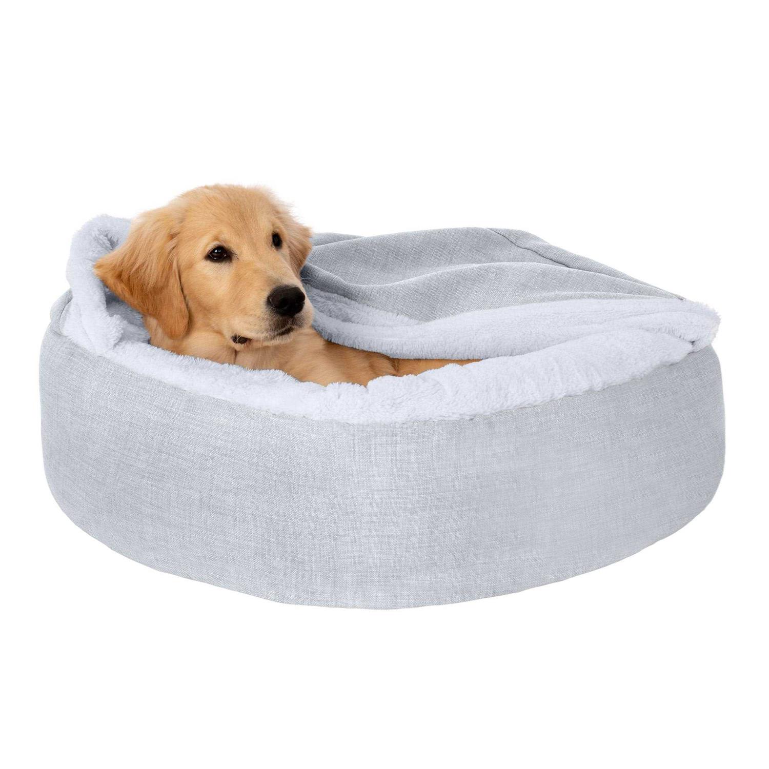 FurHaven Pet Products Plush & Performance Linen Hooded Donut Pet Bed for Dogs & Cats - Nail Gallerys