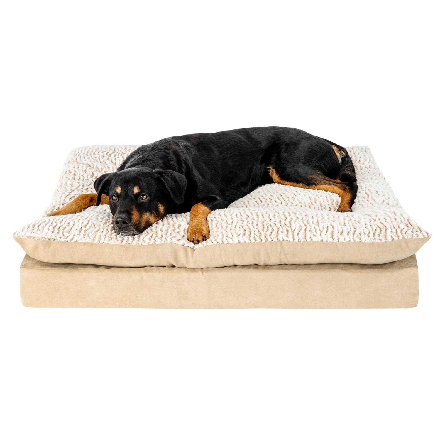 Furhaven Pet Products Embossed Faux Fur & Suede Orthopedic Pillow Top Mattress Pet Bed for Dogs & Cats - Nail Gallerys